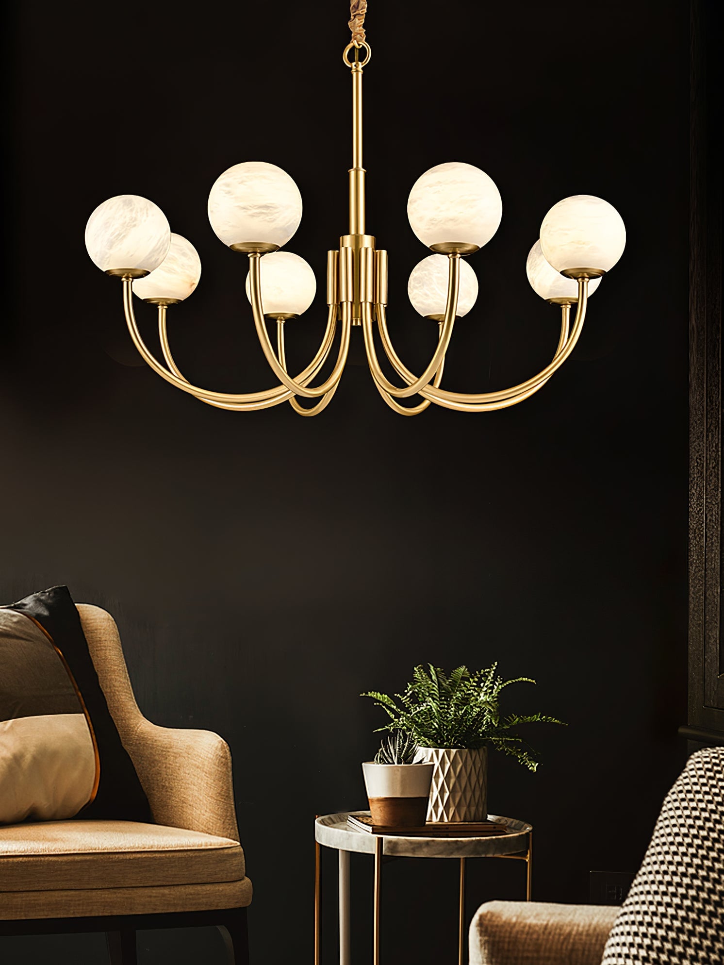 Brass Alabaster Round Chandelier - Lumpaz