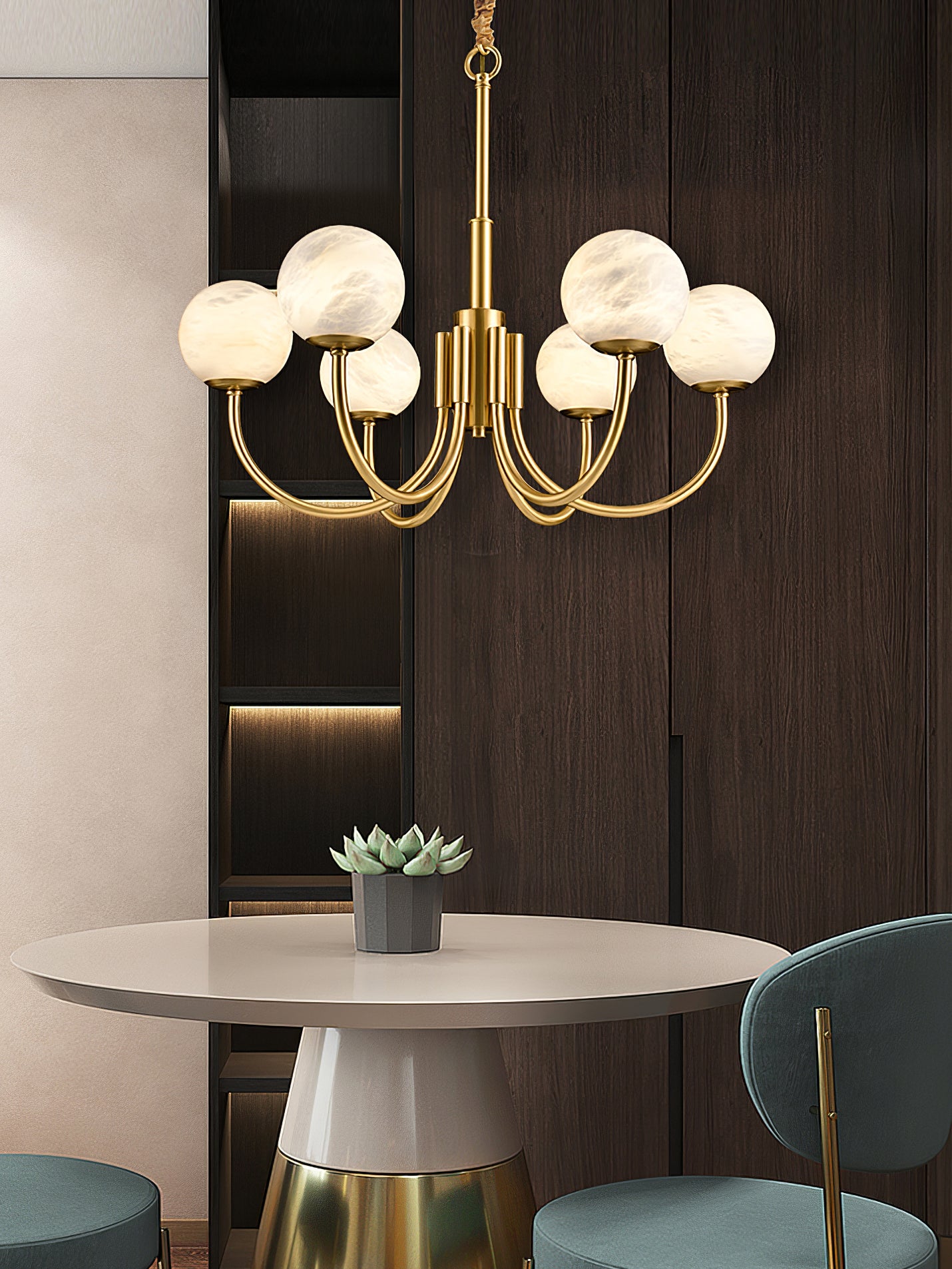 Brass Alabaster Round Chandelier - Lumpaz