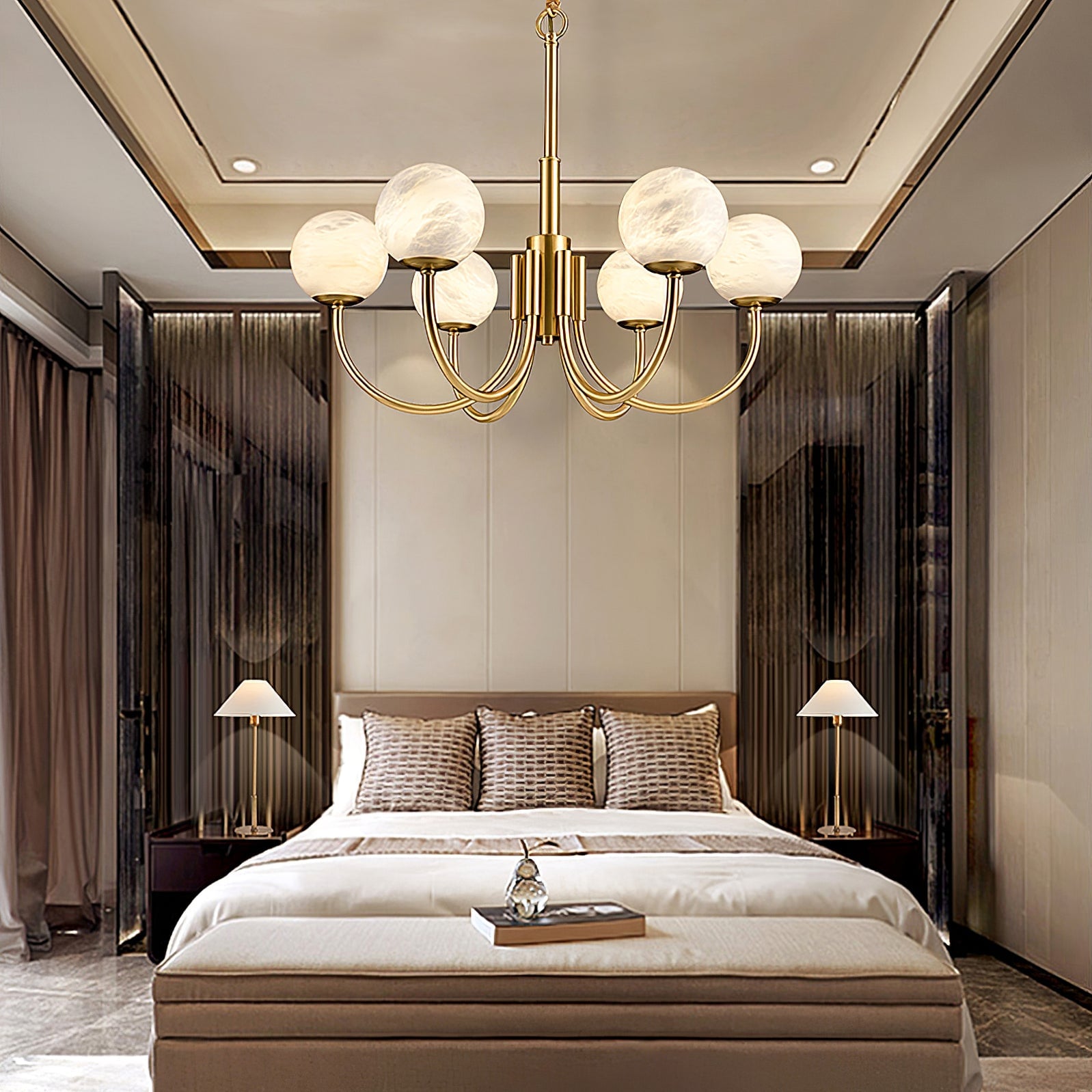 Brass Alabaster Round Chandelier - Lumpaz