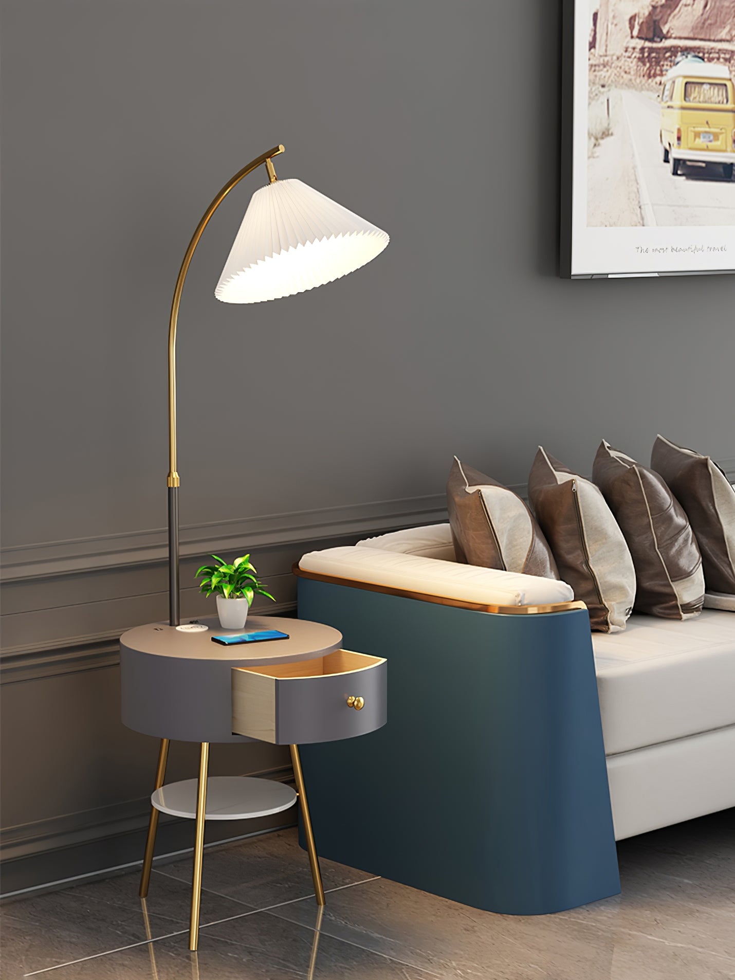 Pleated Fabric Drawer Floor Lamp - Lumpaz