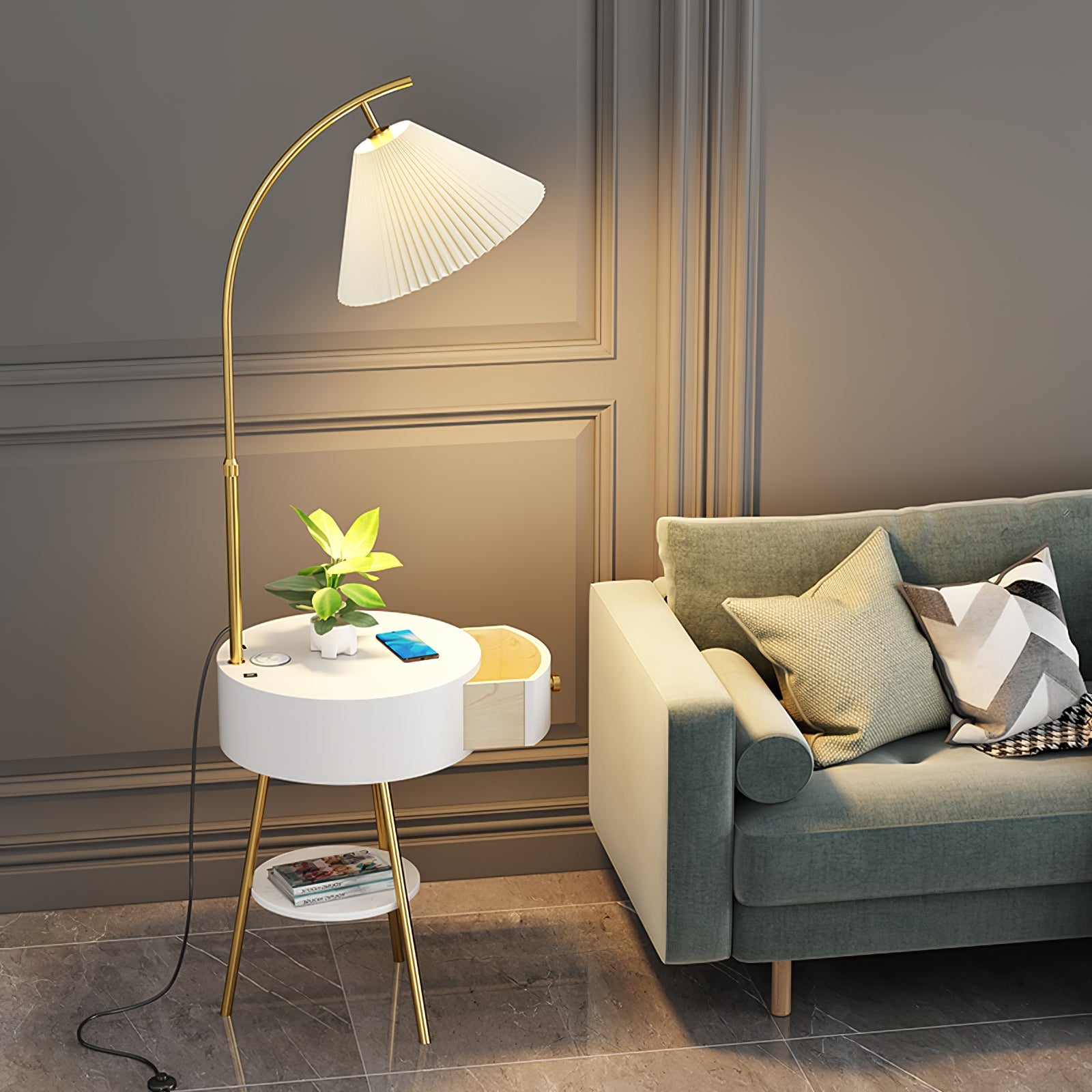 Pleated Fabric Drawer Floor Lamp - Lumpaz