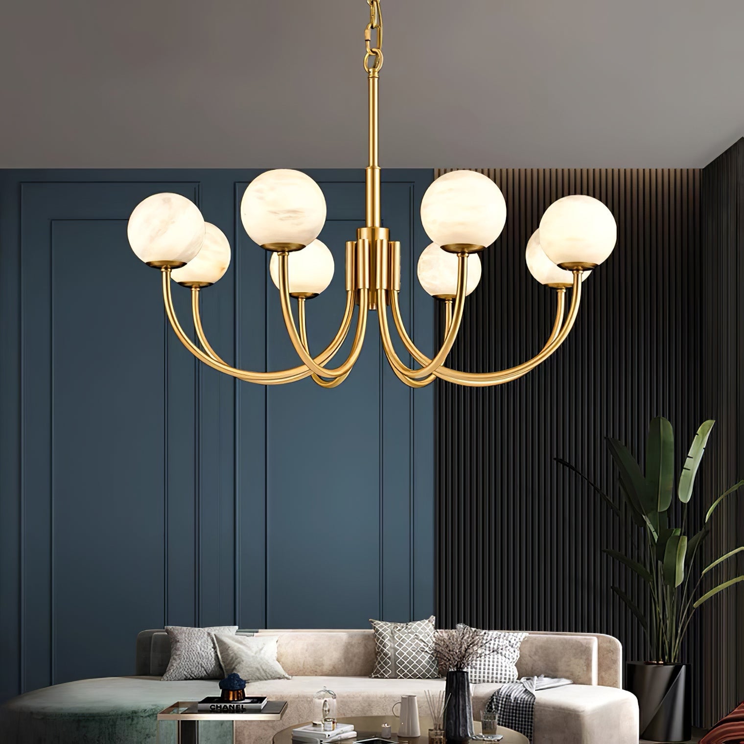Brass Alabaster Round Chandelier - Lumpaz