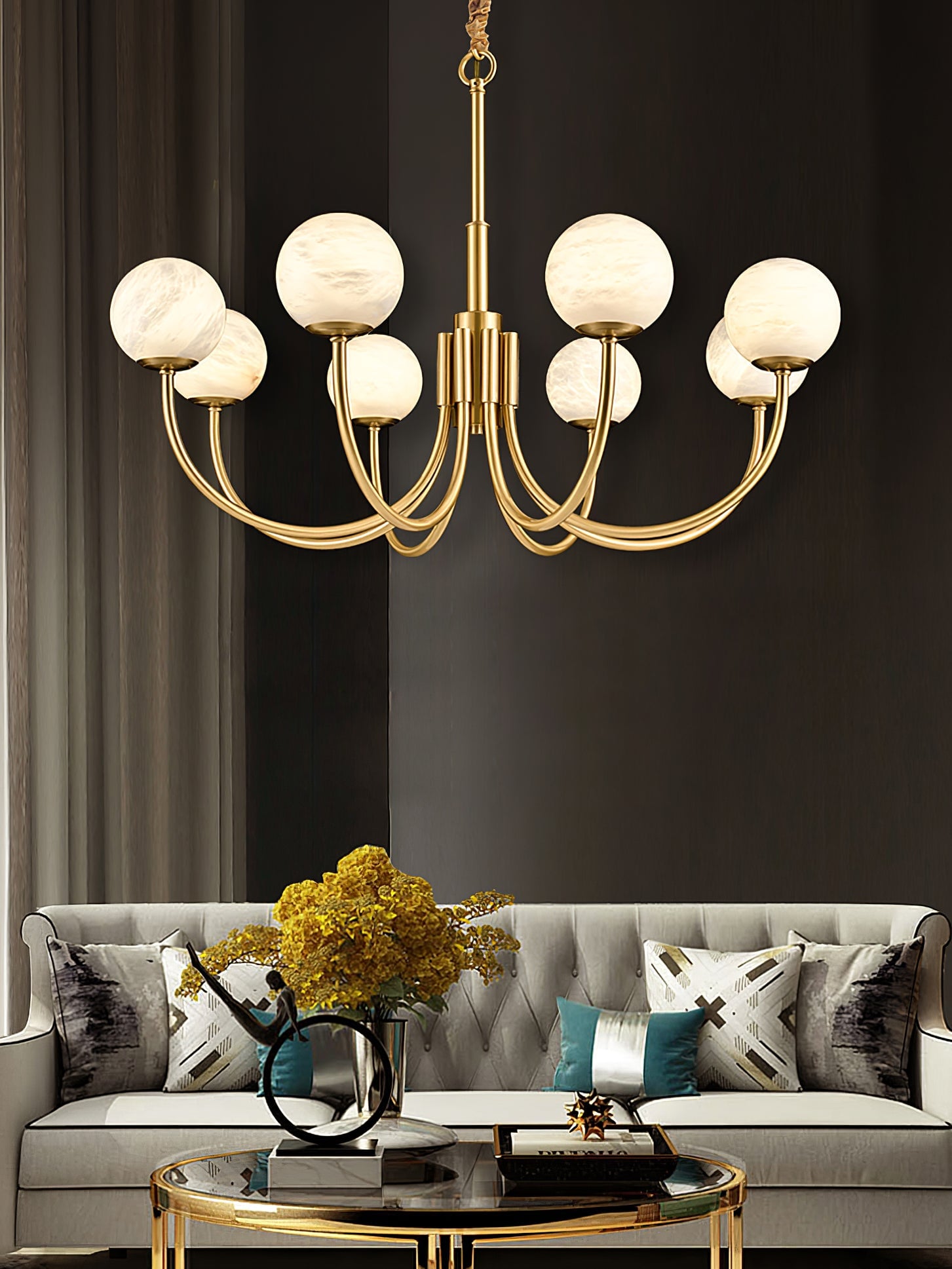 Brass Alabaster Round Chandelier - Lumpaz