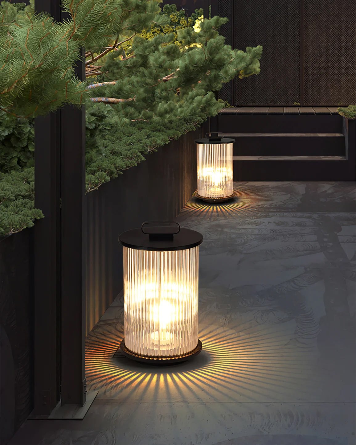 Line Glass Lantern Solar Table Lamp - Lumpaz