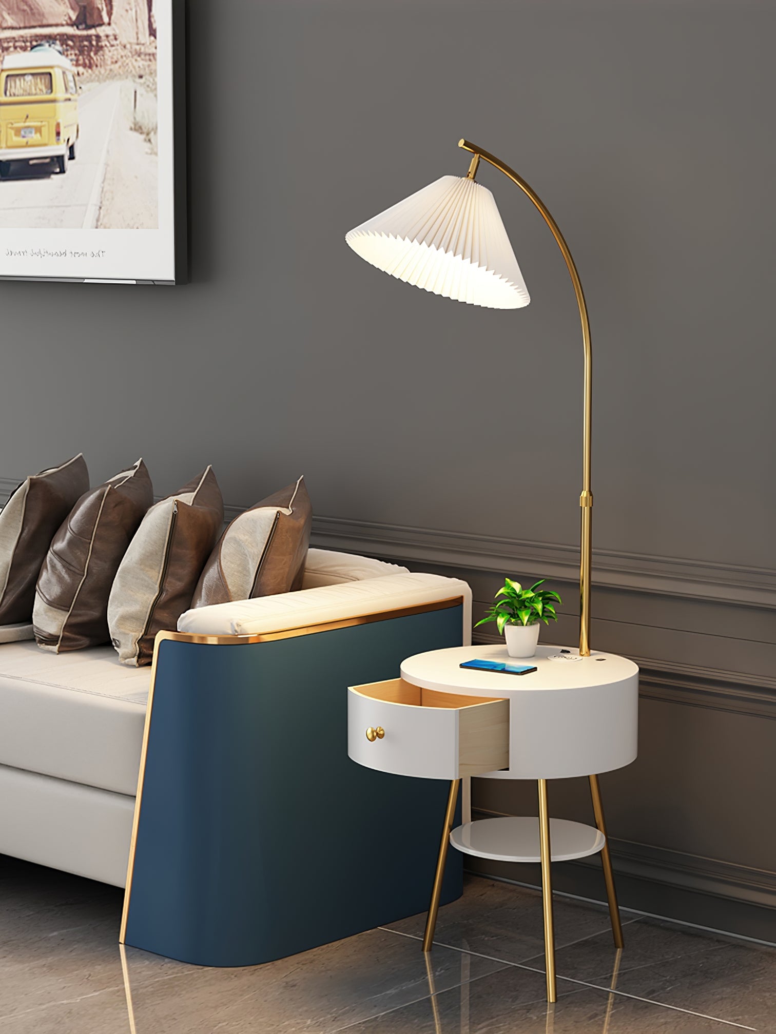 Pleated Fabric Drawer Floor Lamp - Lumpaz