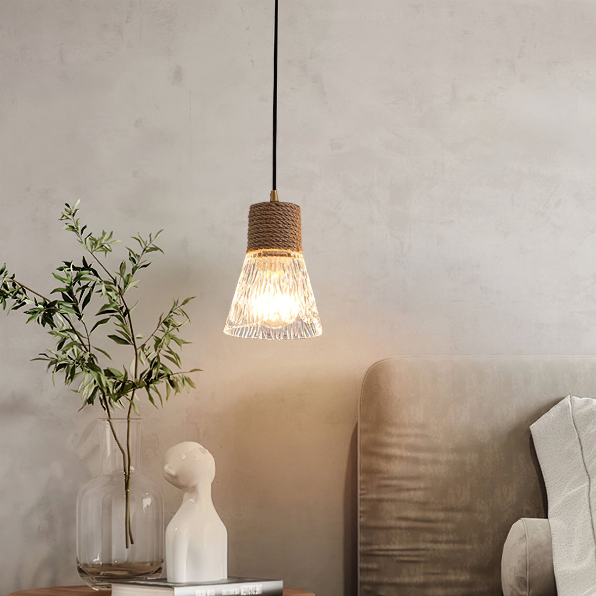 Hemp Rope Glass Pendant Lamp - Lumpaz