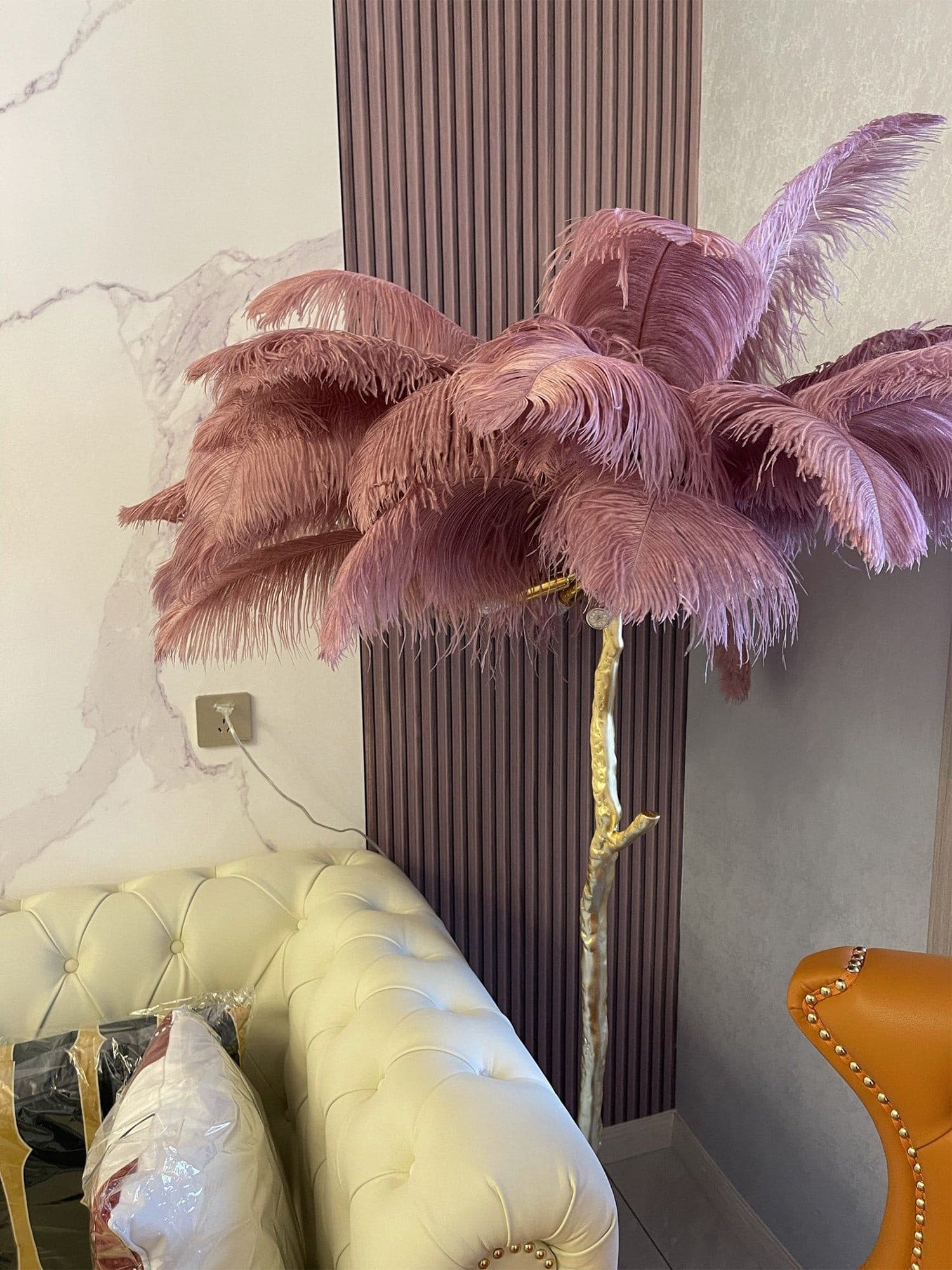 Ostrich Feather Brass Floor Lamp - Lumpaz