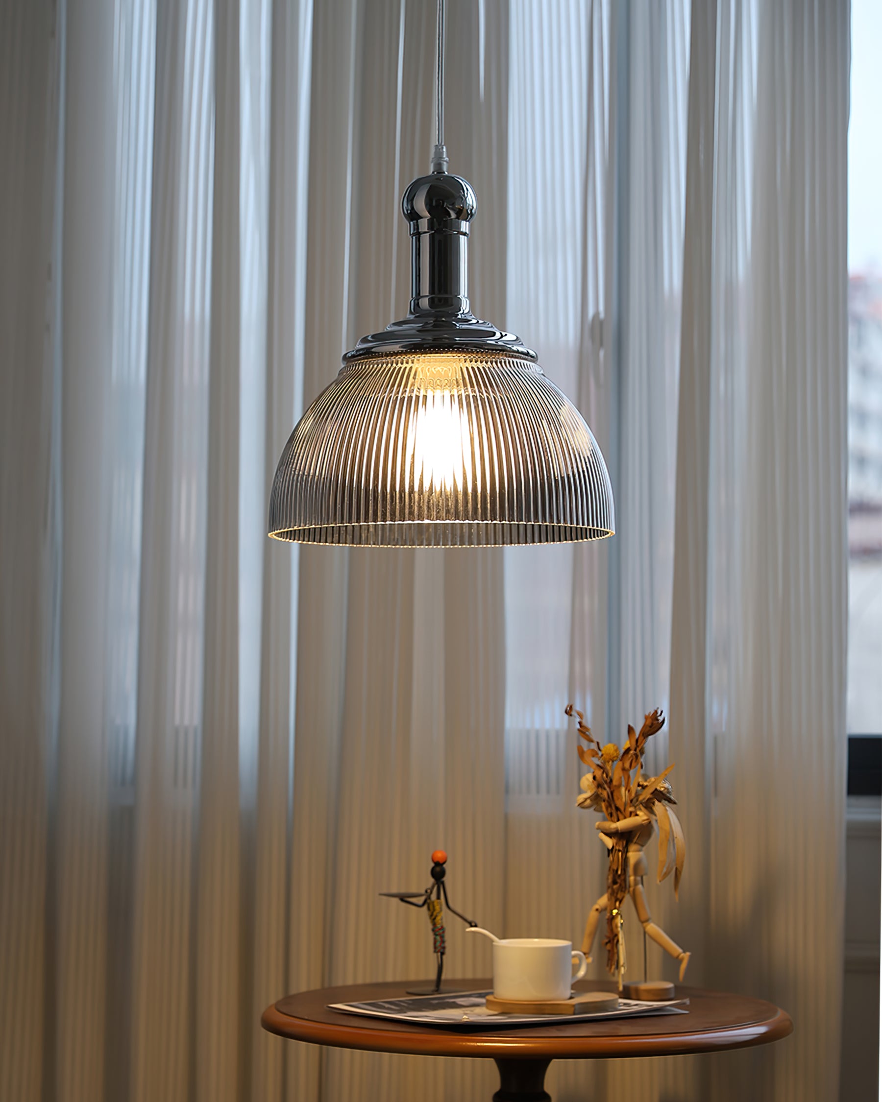 Ribbed Chrome Pendant Lamp - Lumpaz