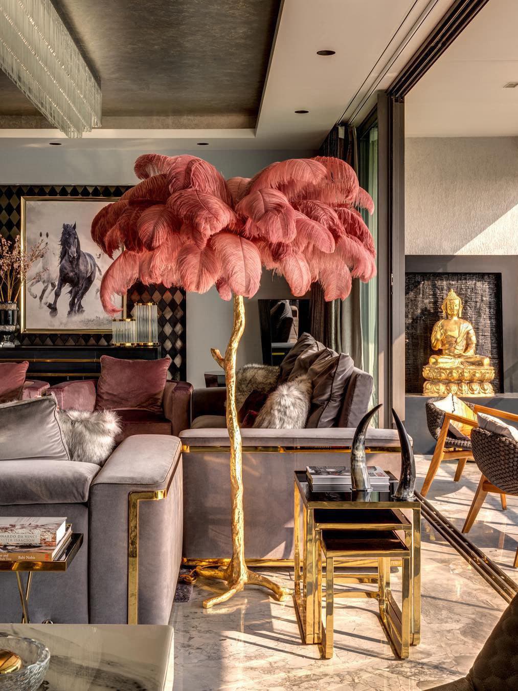 Ostrich Feather Brass Floor Lamp - Lumpaz