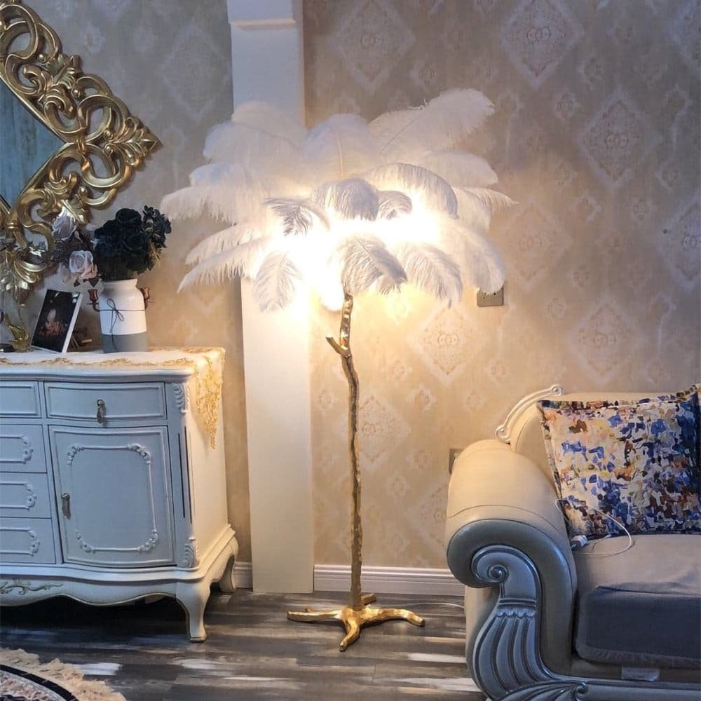 Ostrich Feather Brass Floor Lamp - Lumpaz
