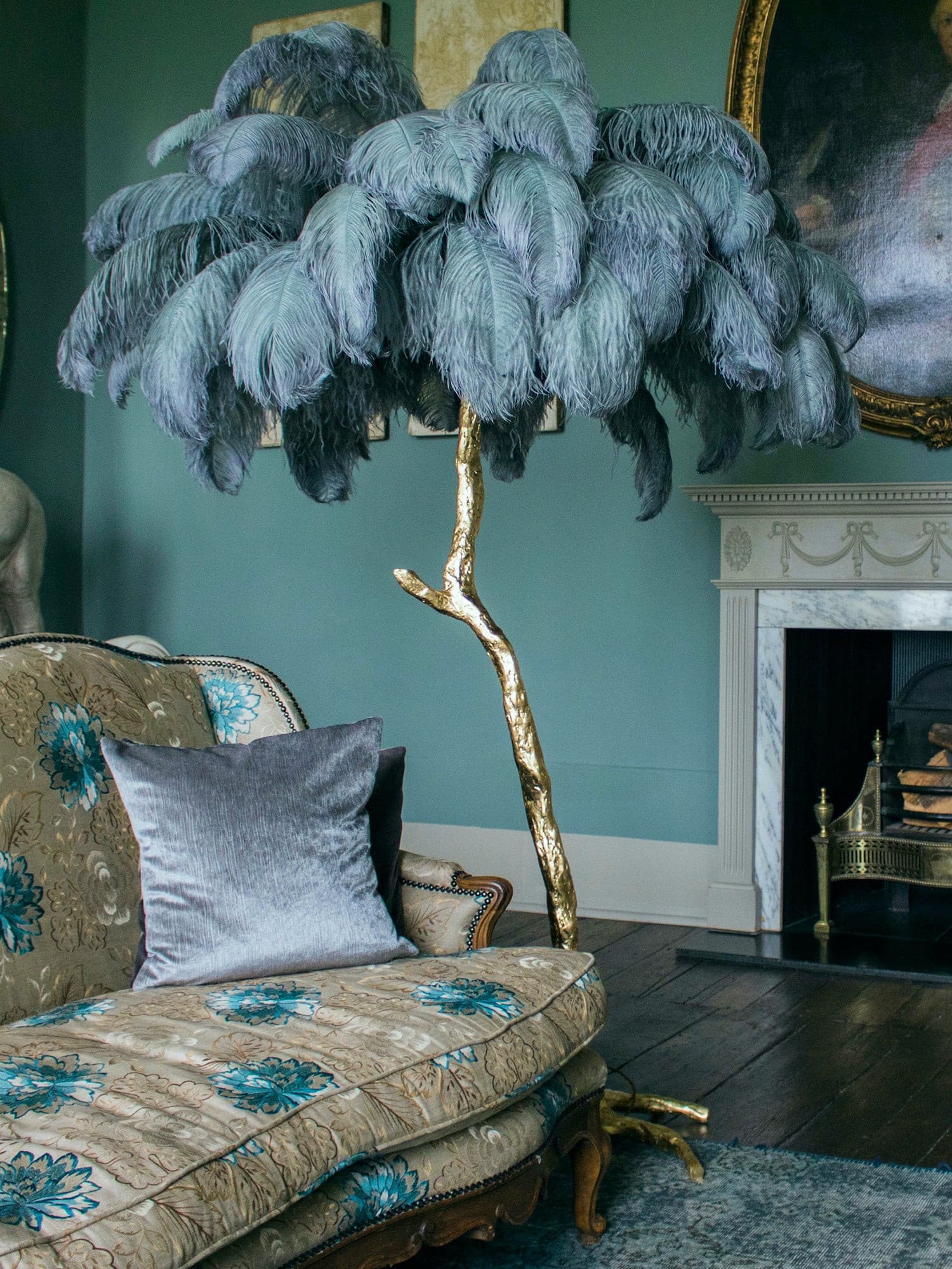 Ostrich Feather Brass Floor Lamp - Lumpaz