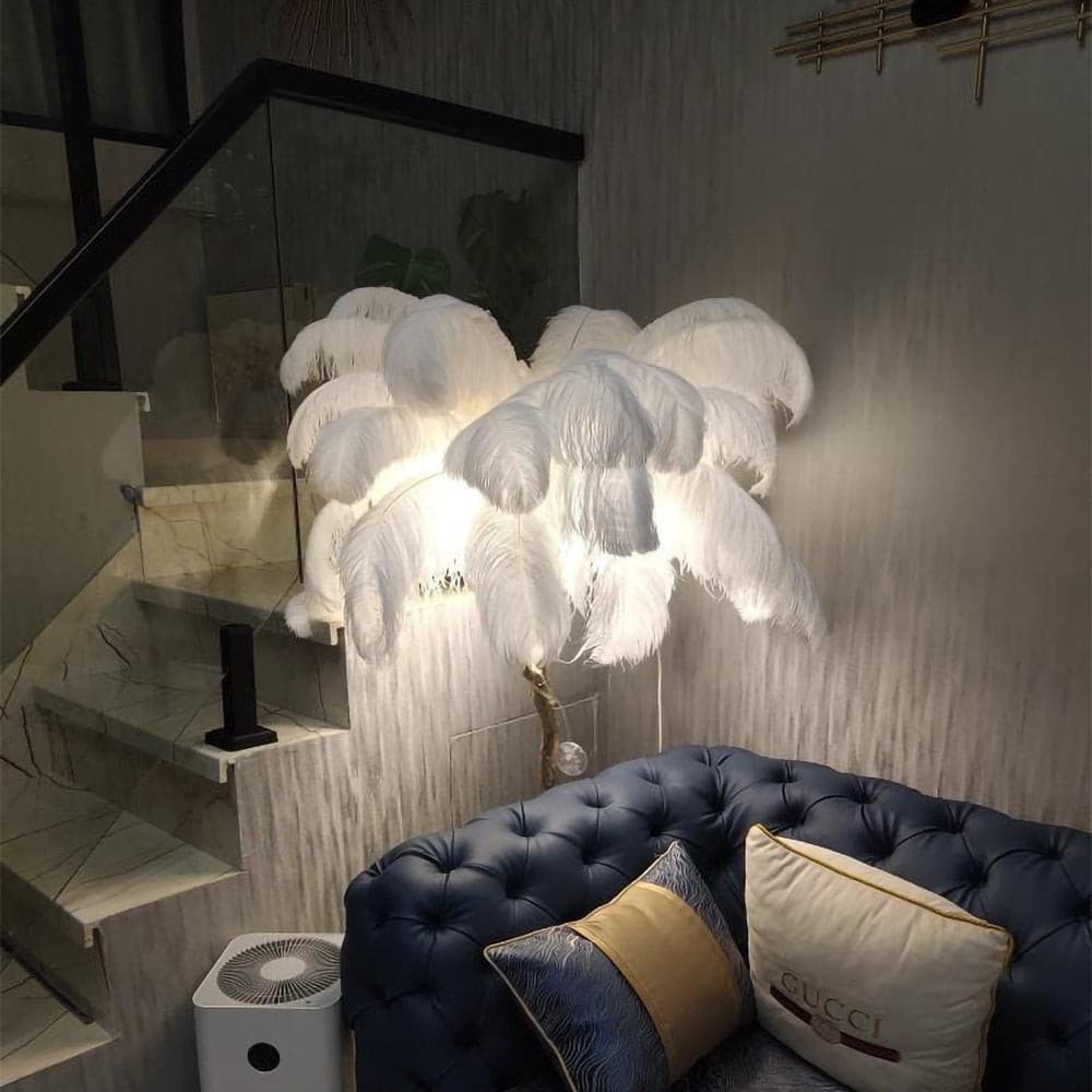 Ostrich Feather Brass Floor Lamp - Lumpaz