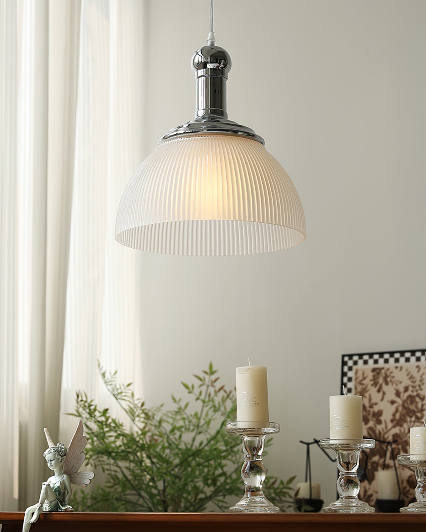 Ribbed Chrome Pendant Lamp - Lumpaz