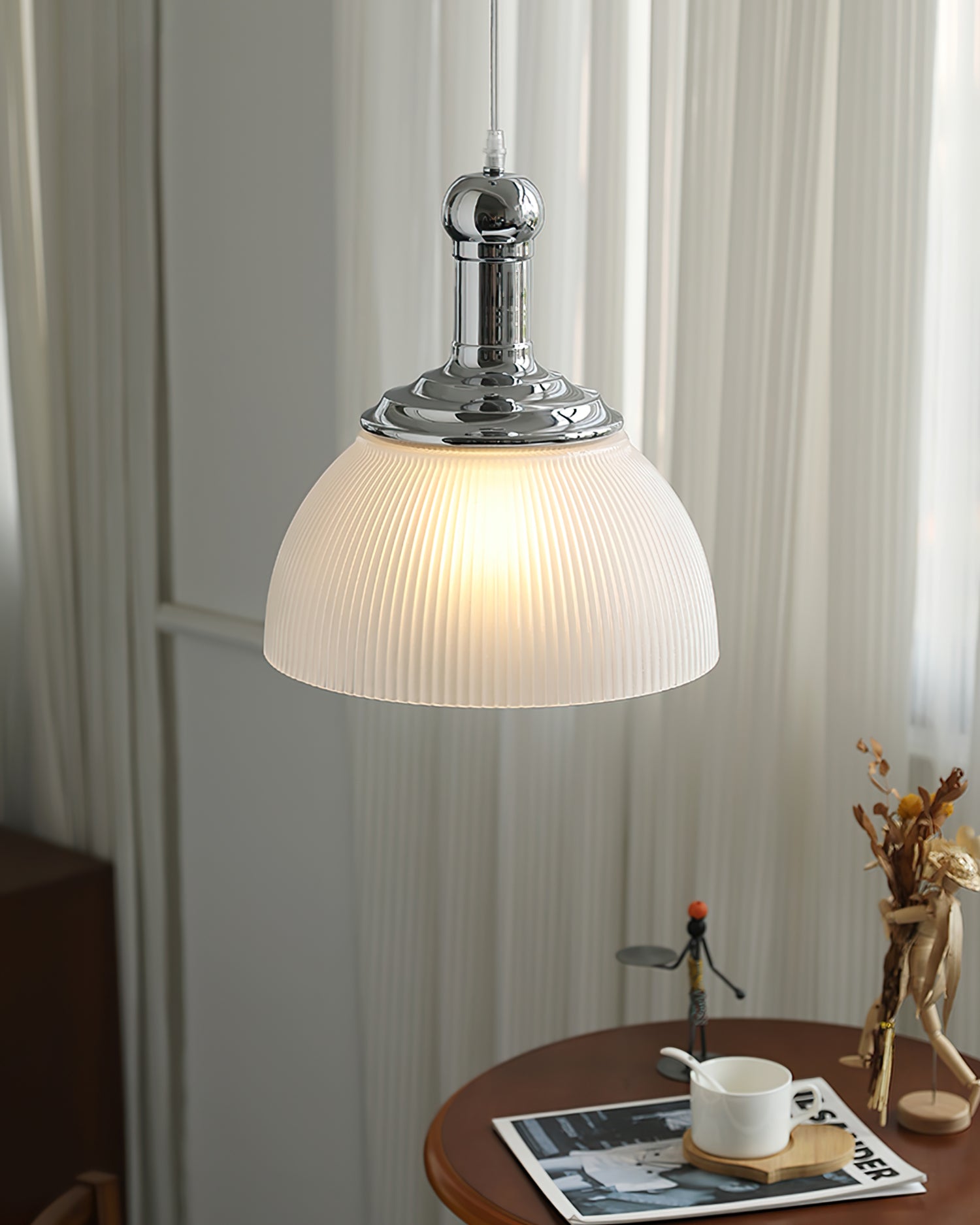 Ribbed Chrome Pendant Lamp - Lumpaz