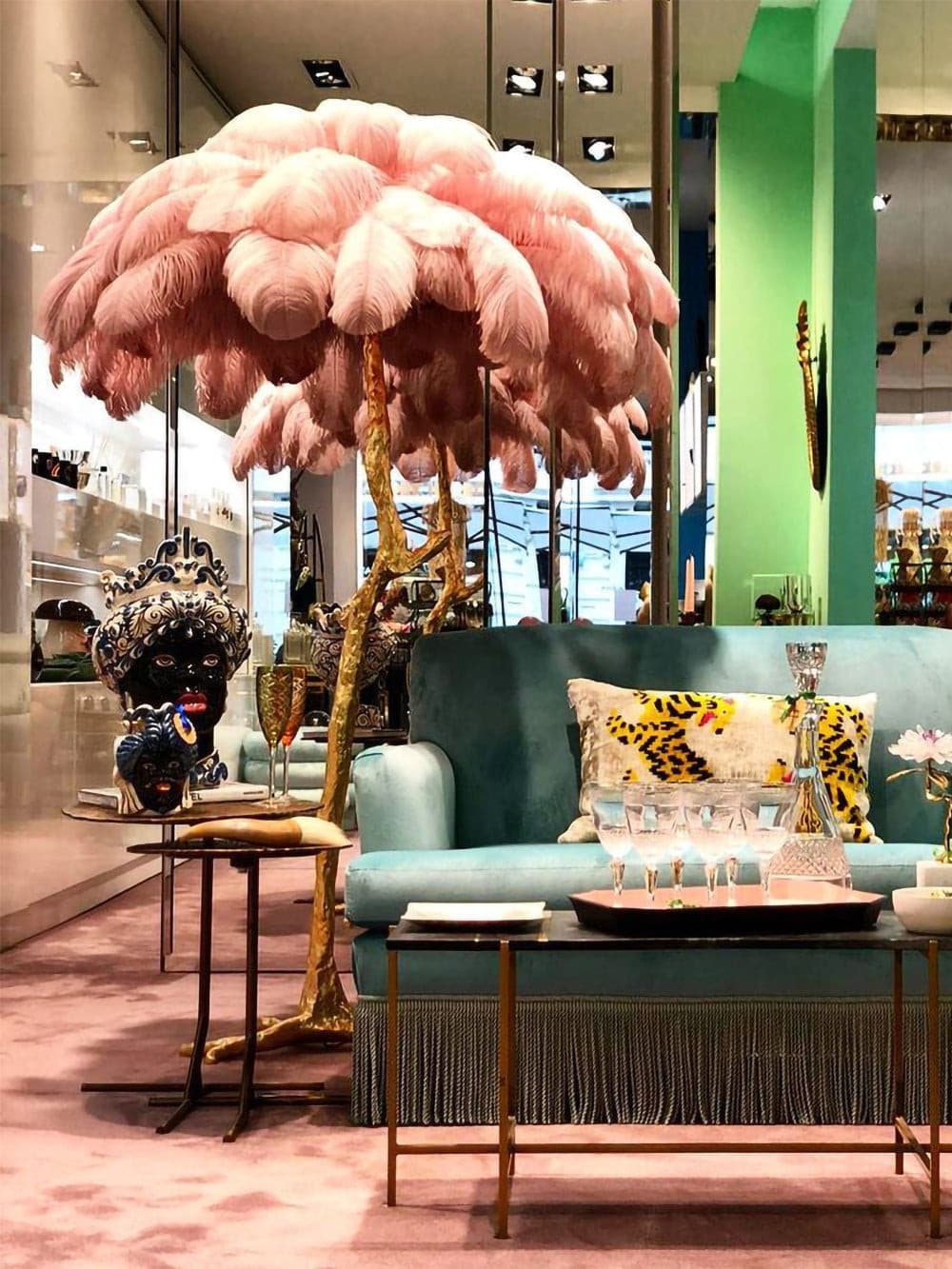 Ostrich Feather Brass Floor Lamp - Lumpaz