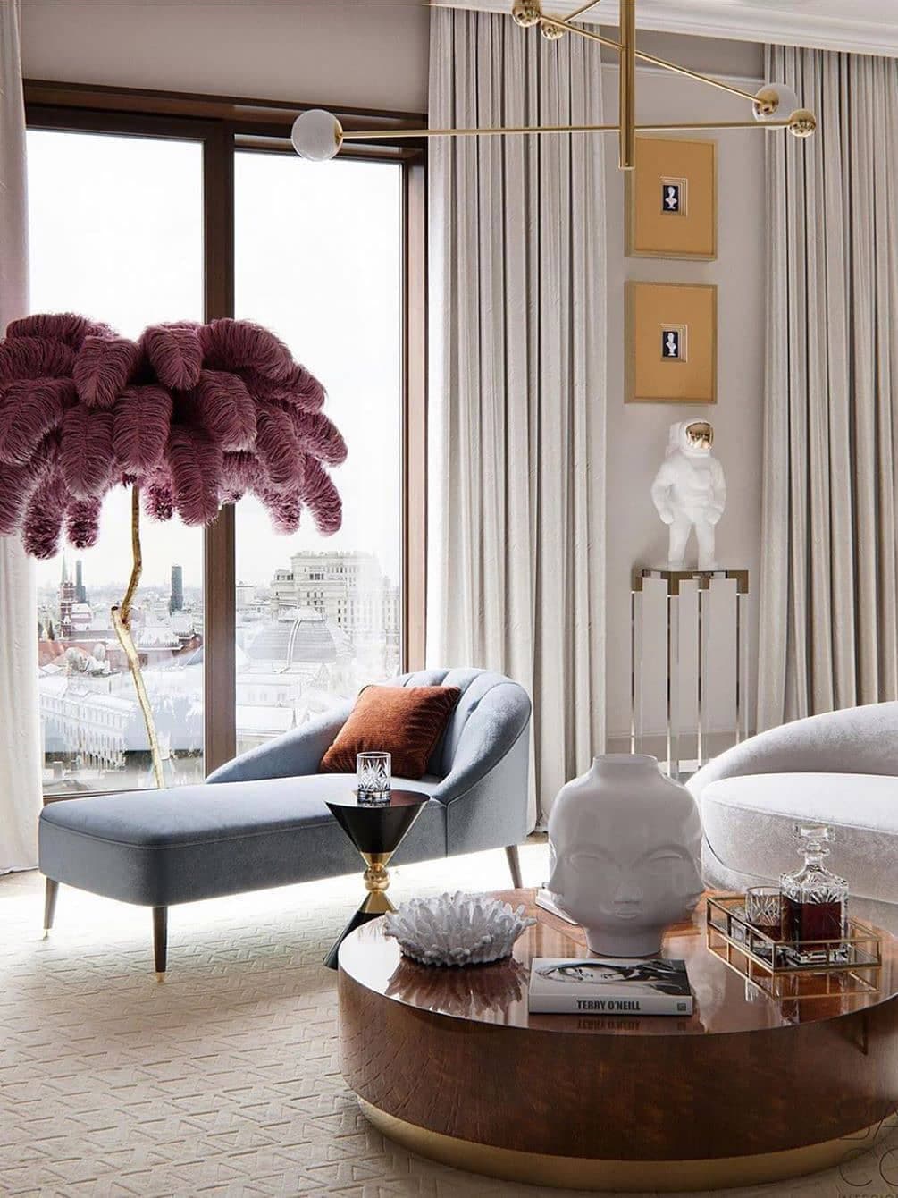 Ostrich Feather Brass Floor Lamp - Lumpaz