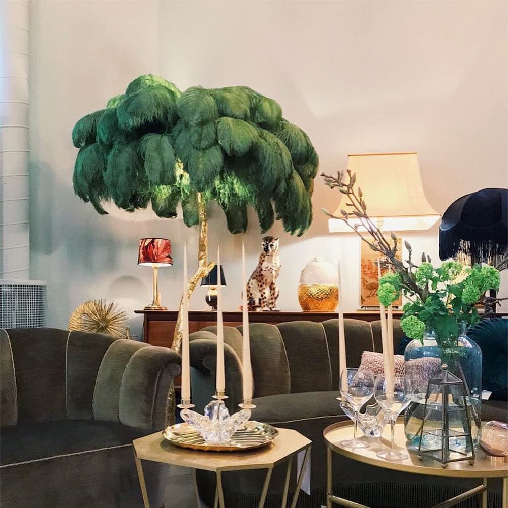 Ostrich Feather Brass Floor Lamp - Lumpaz