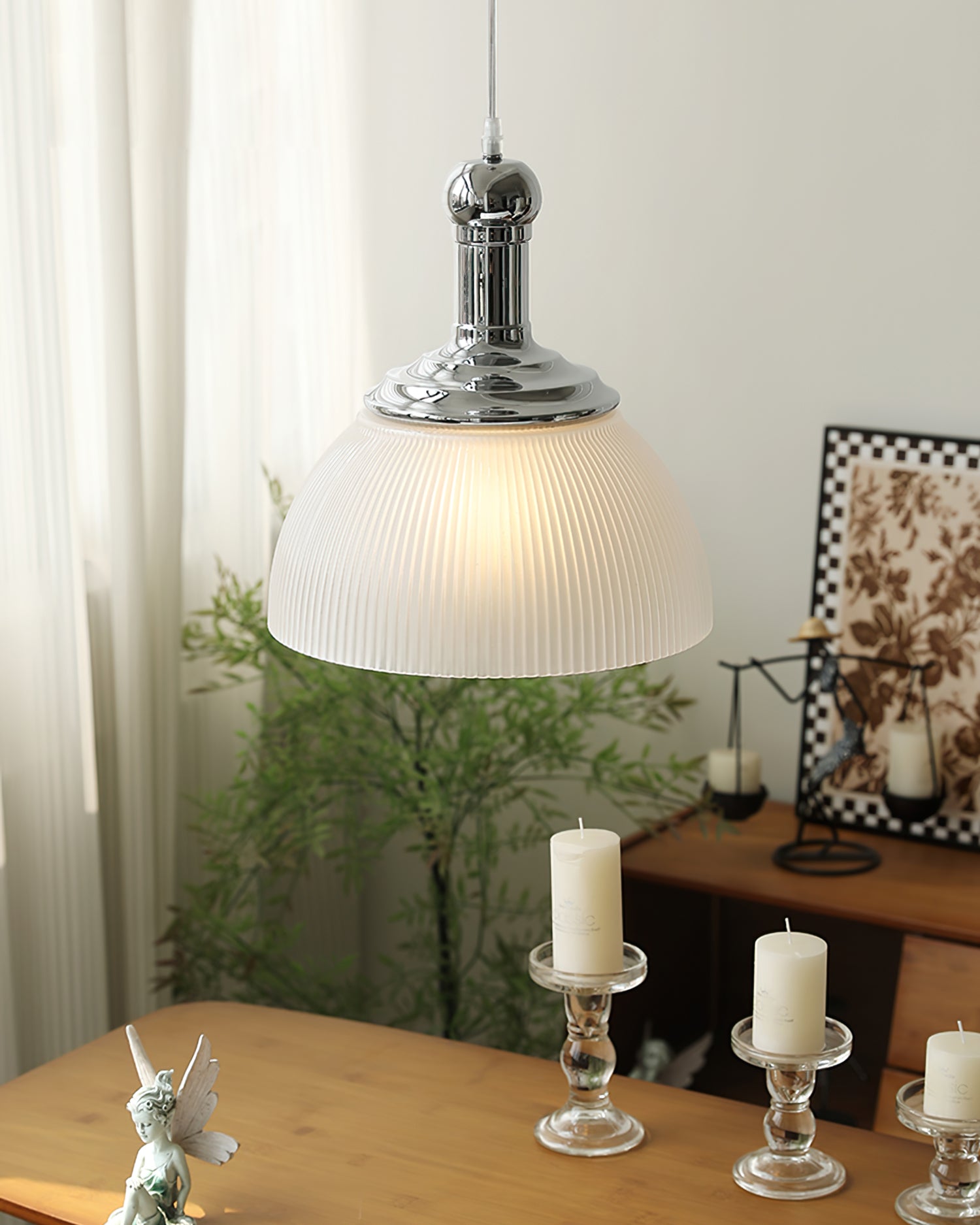 Ribbed Chrome Pendant Lamp - Lumpaz