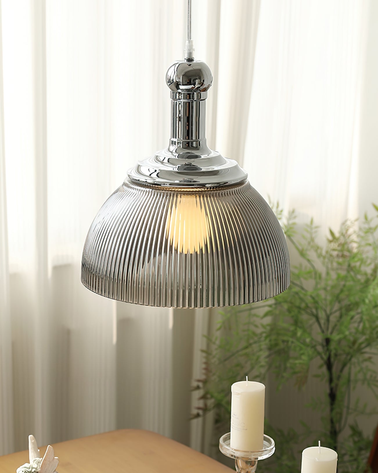 Ribbed Chrome Pendant Lamp - Lumpaz