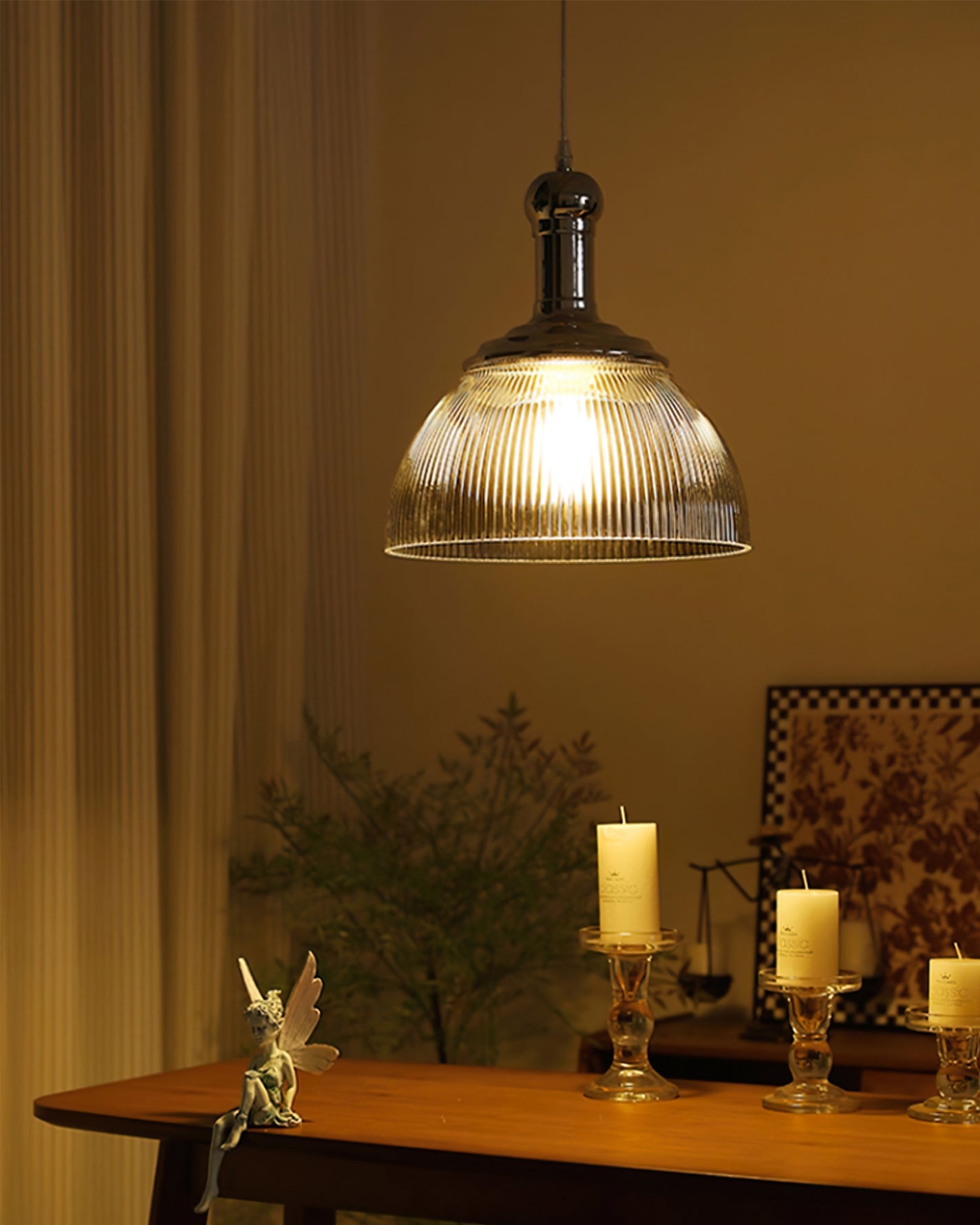 Ribbed Chrome Pendant Lamp - Lumpaz