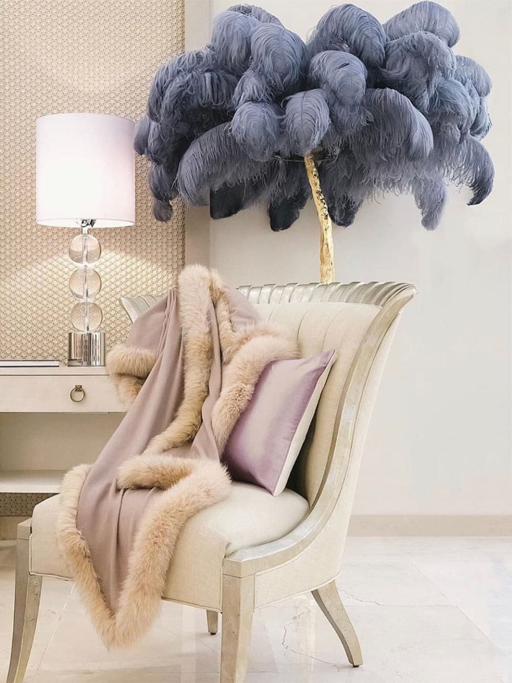 Ostrich Feather Brass Floor Lamp - Lumpaz