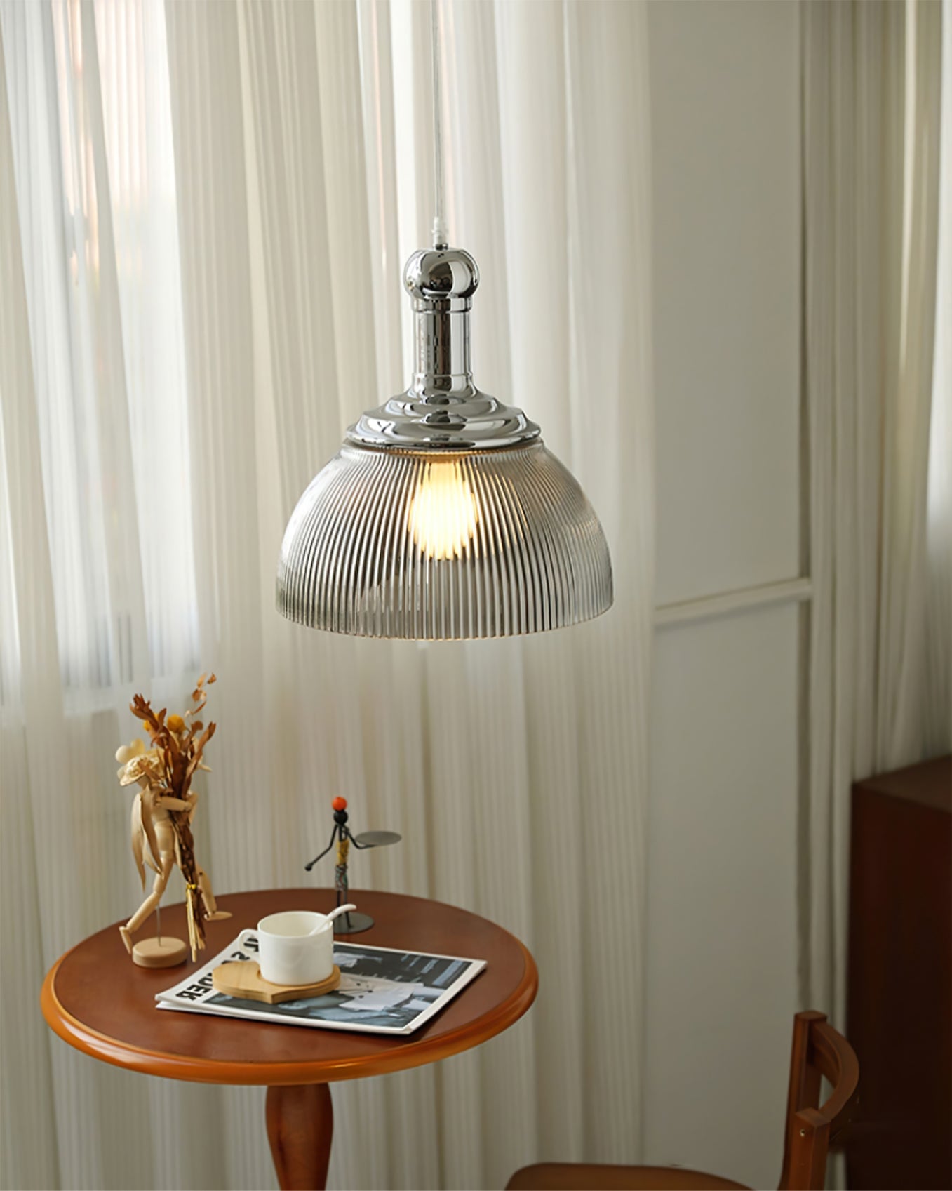 Ribbed Chrome Pendant Lamp - Lumpaz