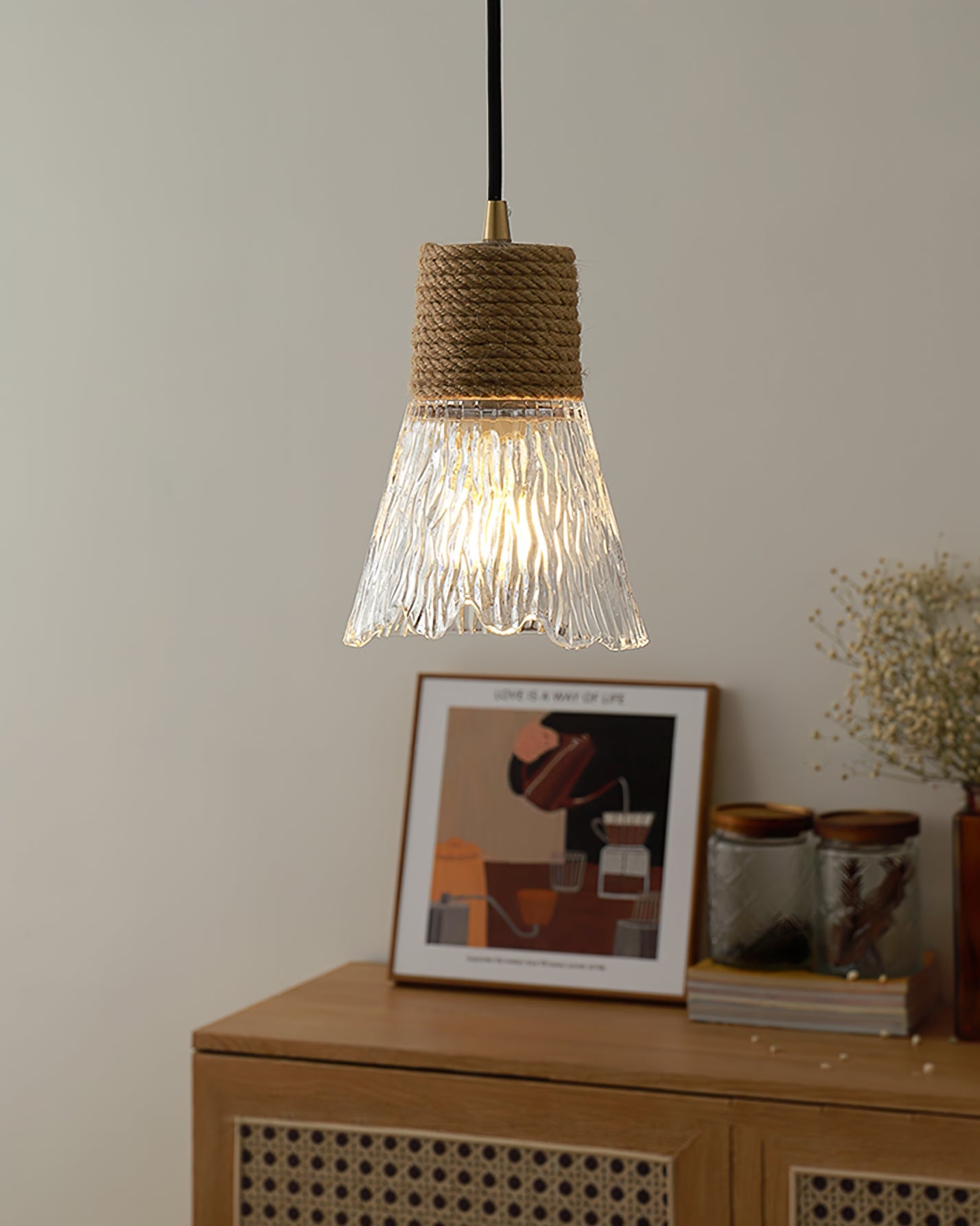 Hemp Rope Glass Pendant Lamp - Lumpaz