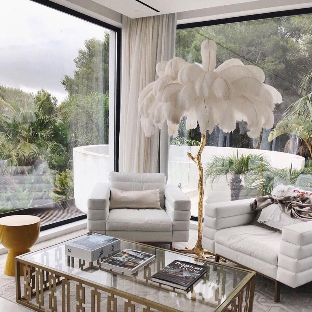 Ostrich Feather Brass Floor Lamp - Lumpaz