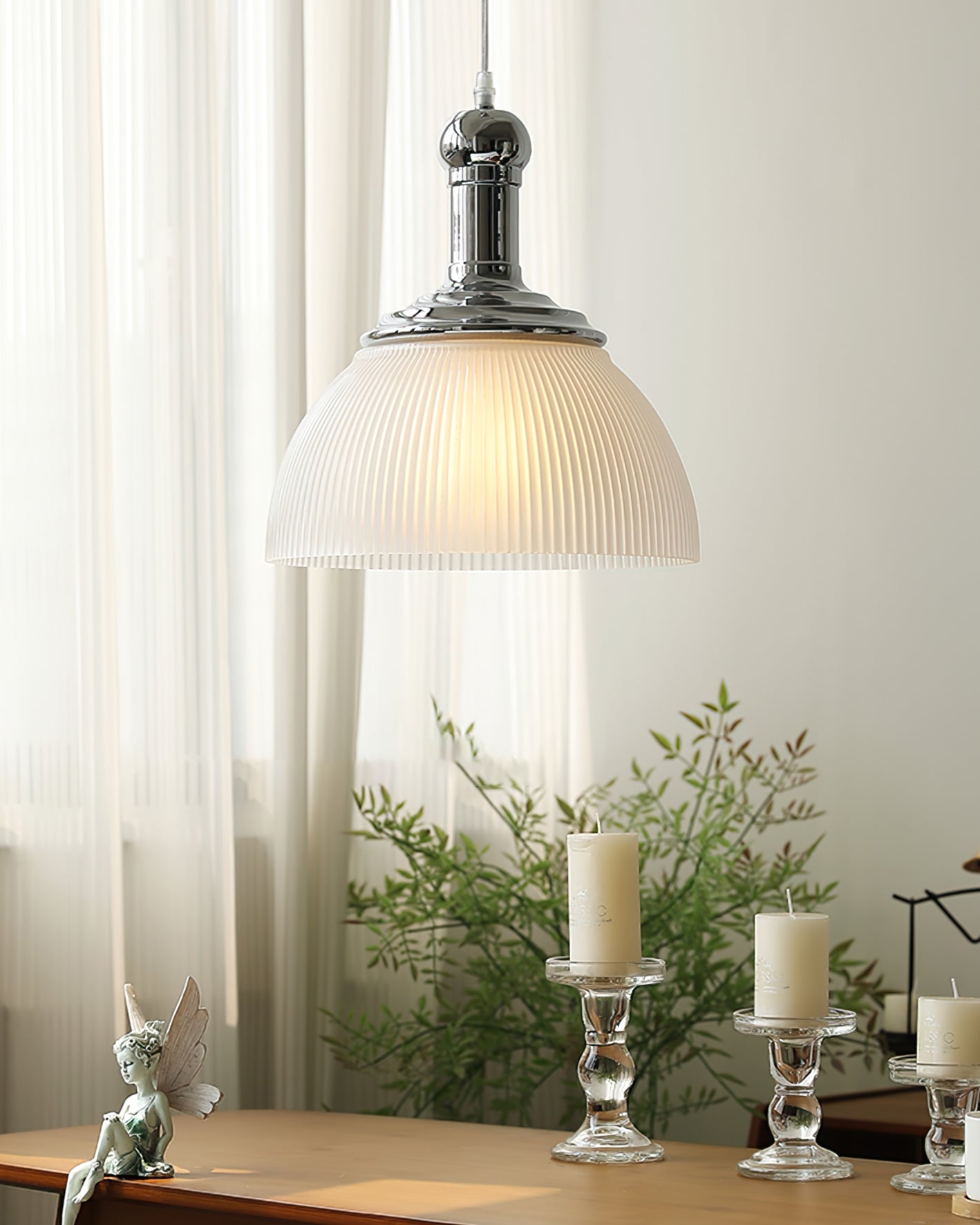 Ribbed Chrome Pendant Lamp - Lumpaz