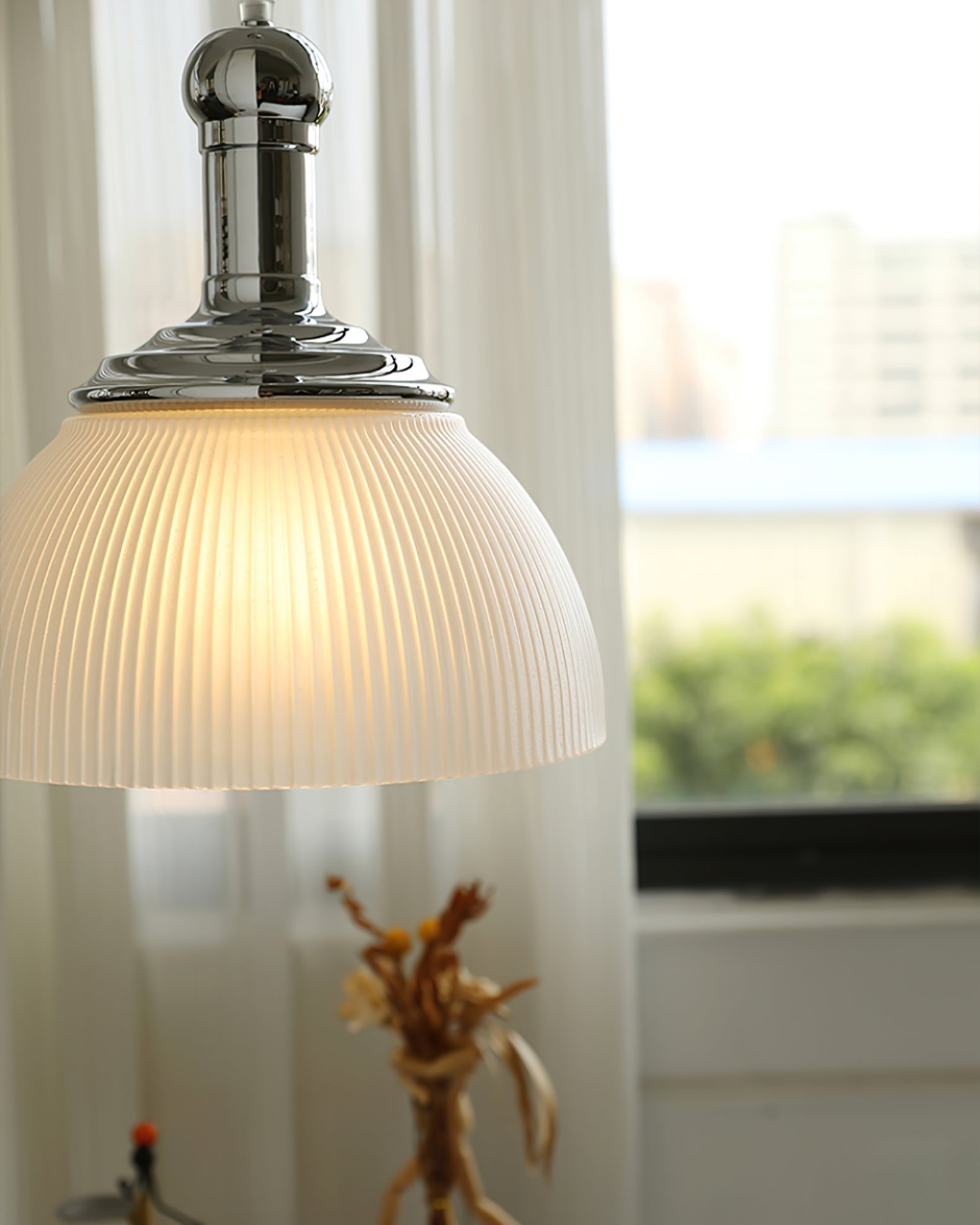 Ribbed Chrome Pendant Lamp - Lumpaz