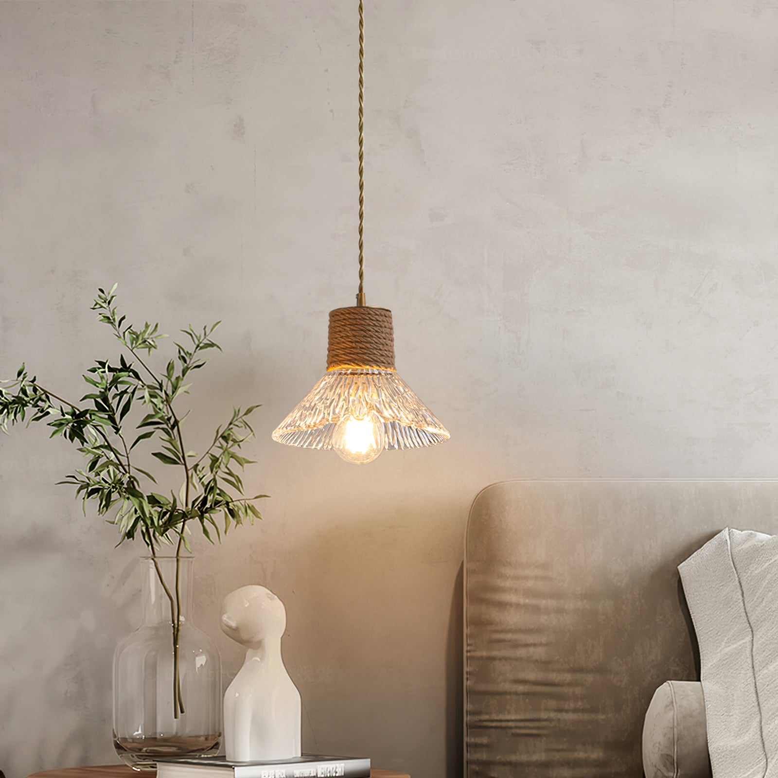 Hemp Rope Glass Pendant Lamp - Lumpaz