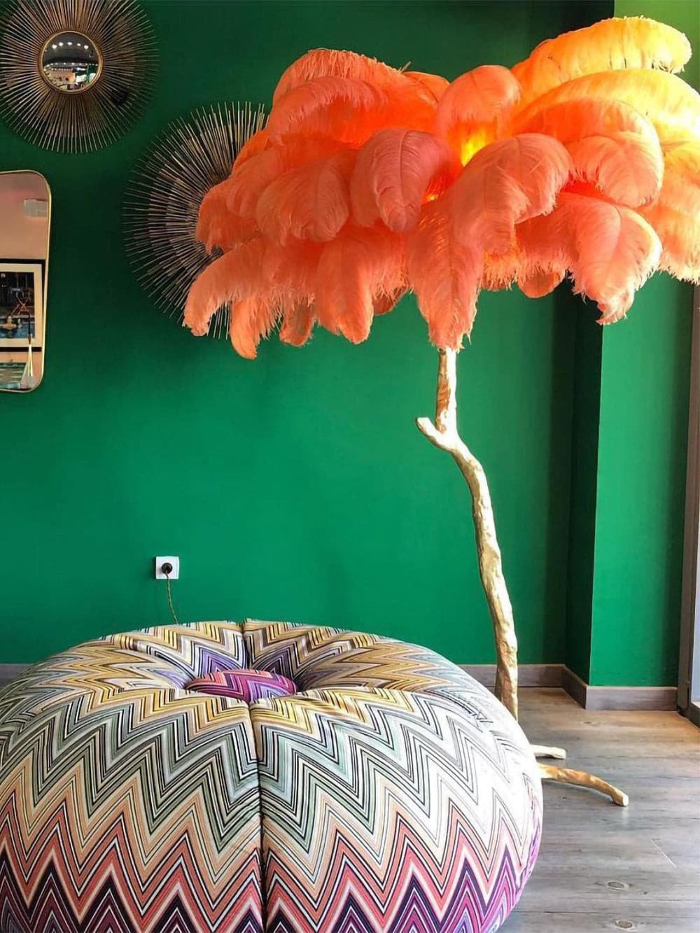 Ostrich Feather Brass Floor Lamp - Lumpaz