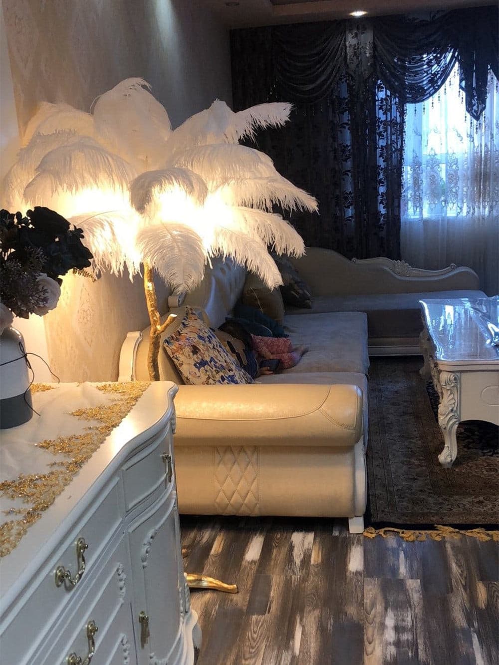 Ostrich Feather Brass Floor Lamp - Lumpaz