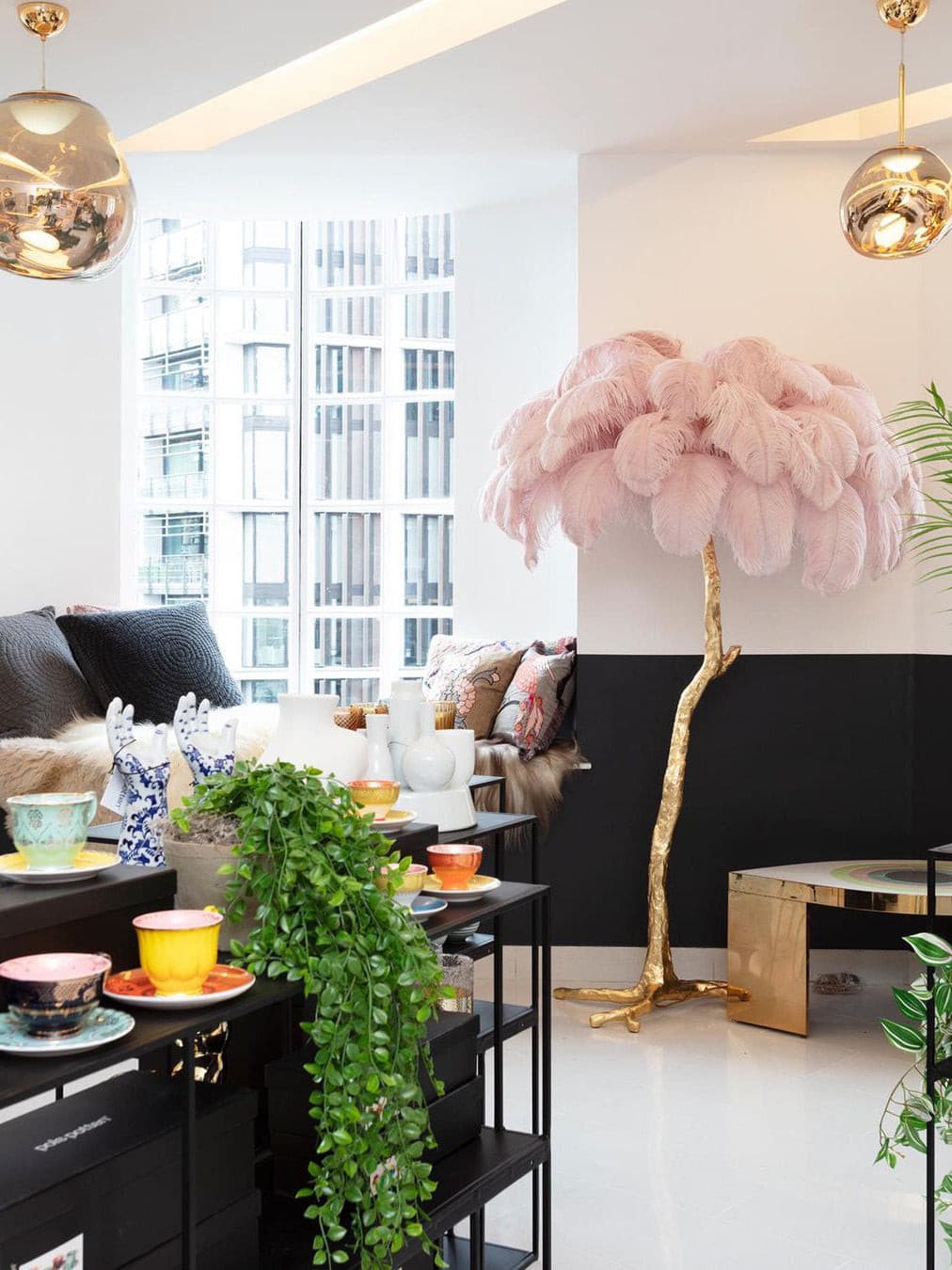 Ostrich Feather Brass Floor Lamp - Lumpaz