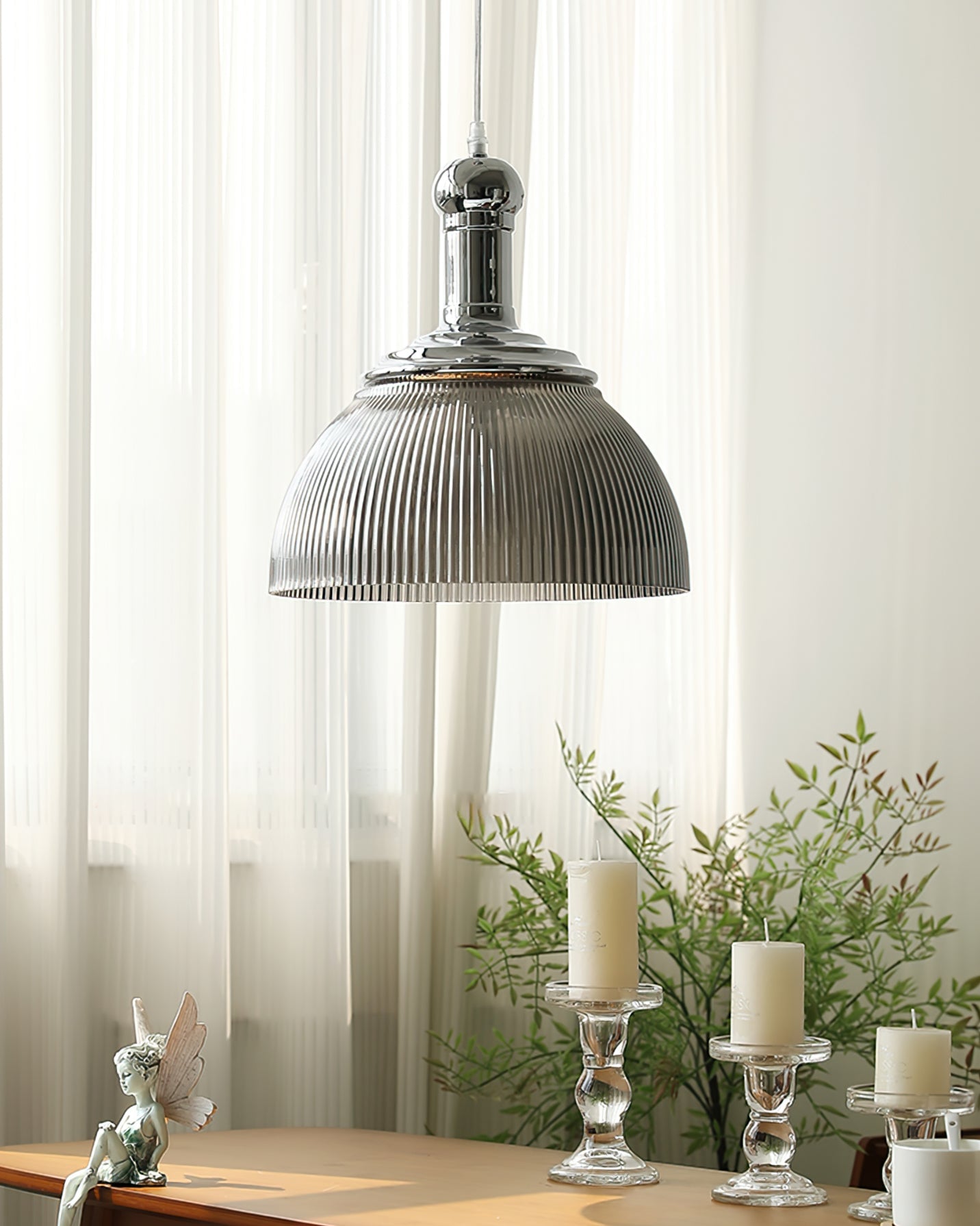 Ribbed Chrome Pendant Lamp - Lumpaz