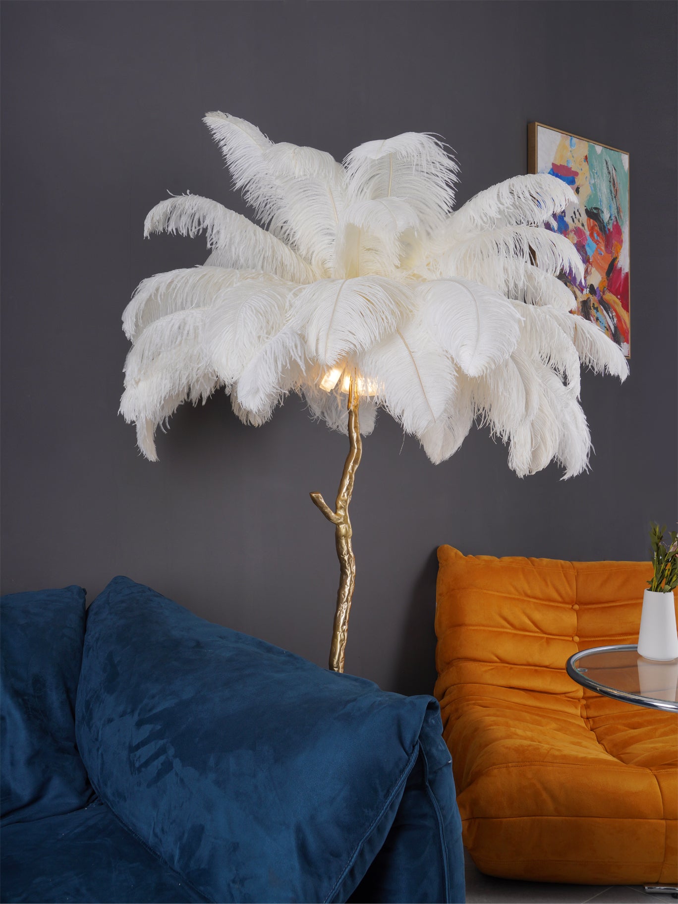 Ostrich Feather Brass Floor Lamp - Lumpaz