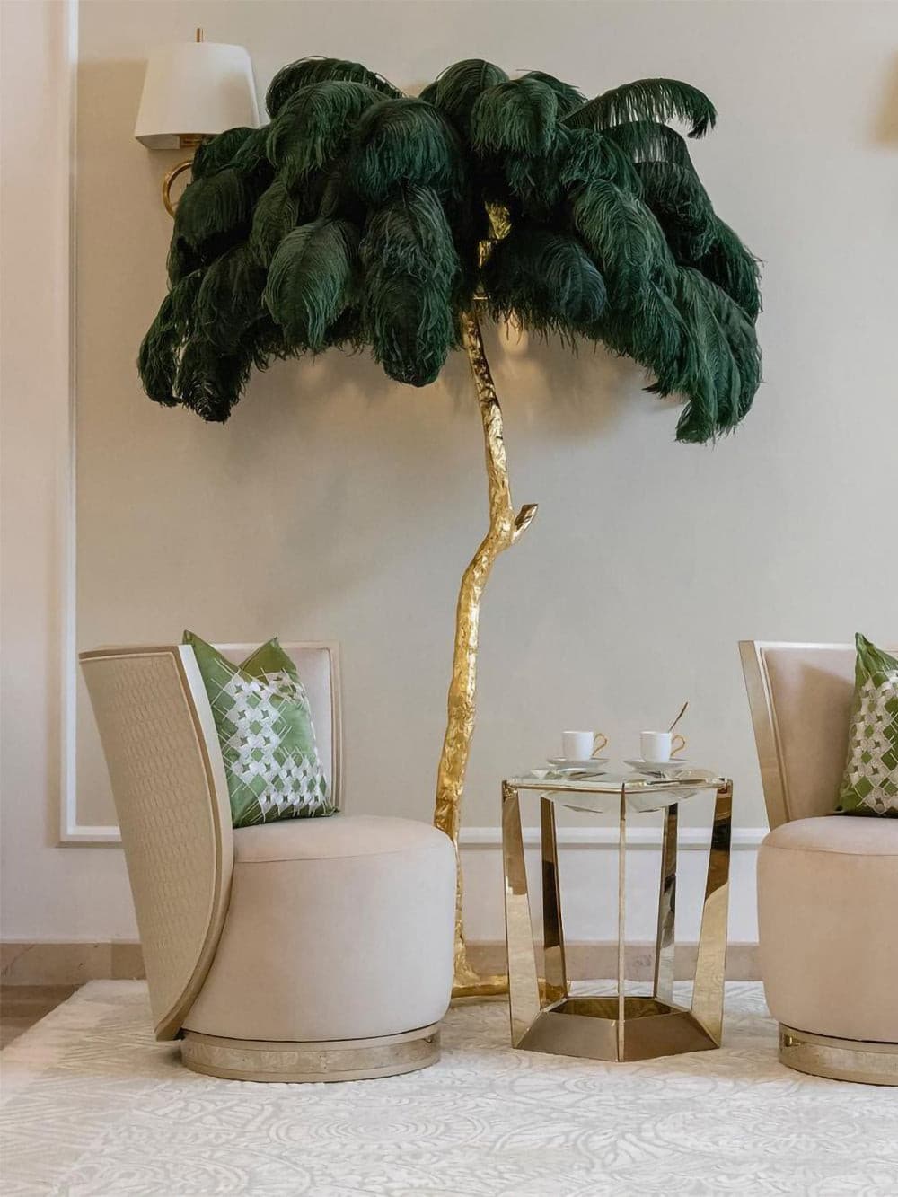 Ostrich Feather Brass Floor Lamp - Lumpaz
