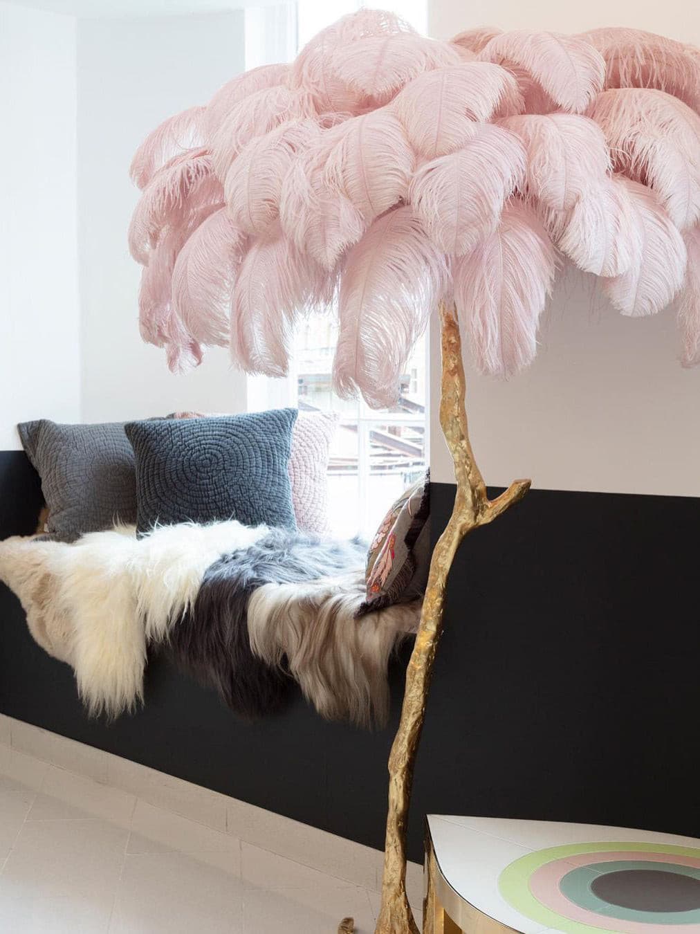 Ostrich Feather Brass Floor Lamp - Lumpaz