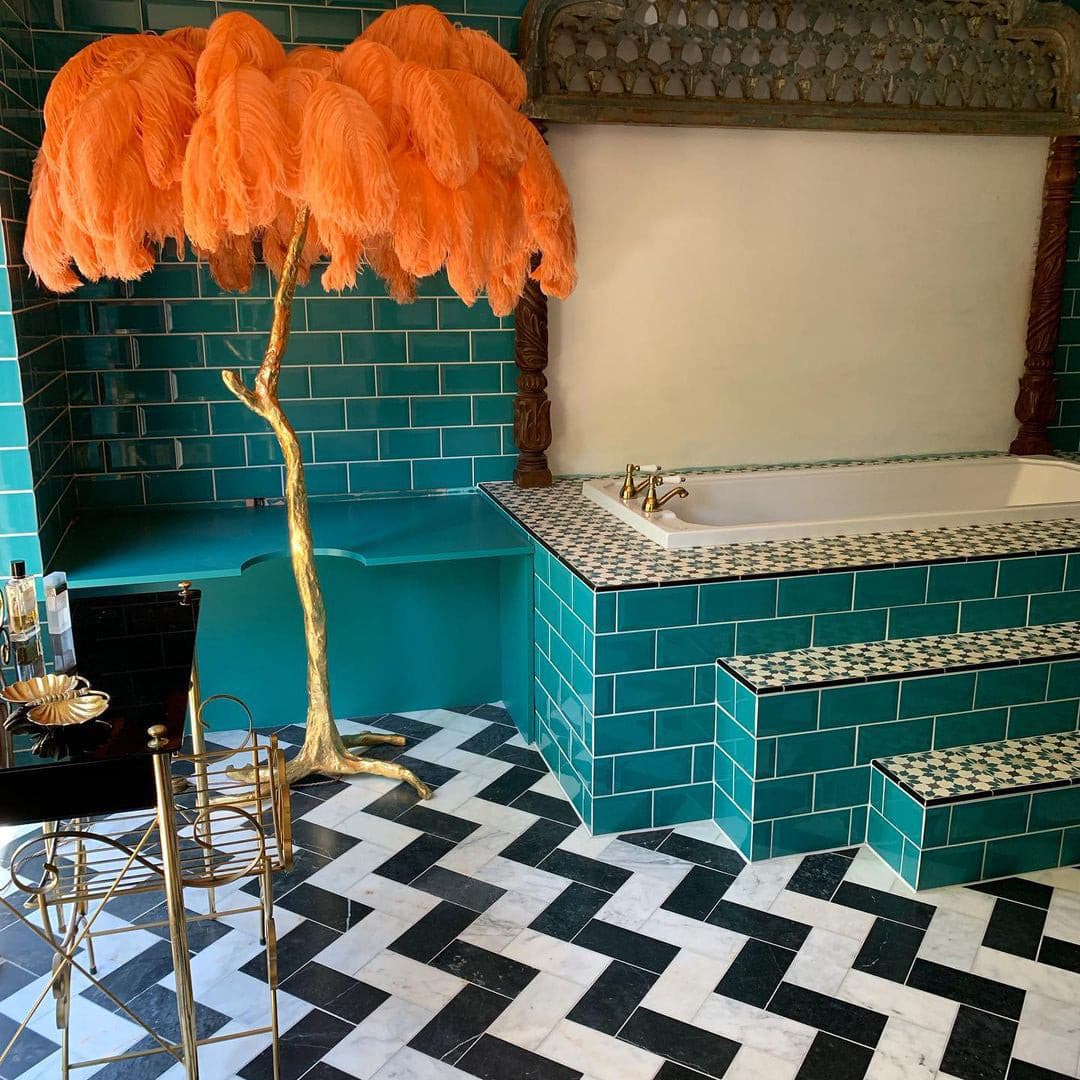 Ostrich Feather Brass Floor Lamp - Lumpaz