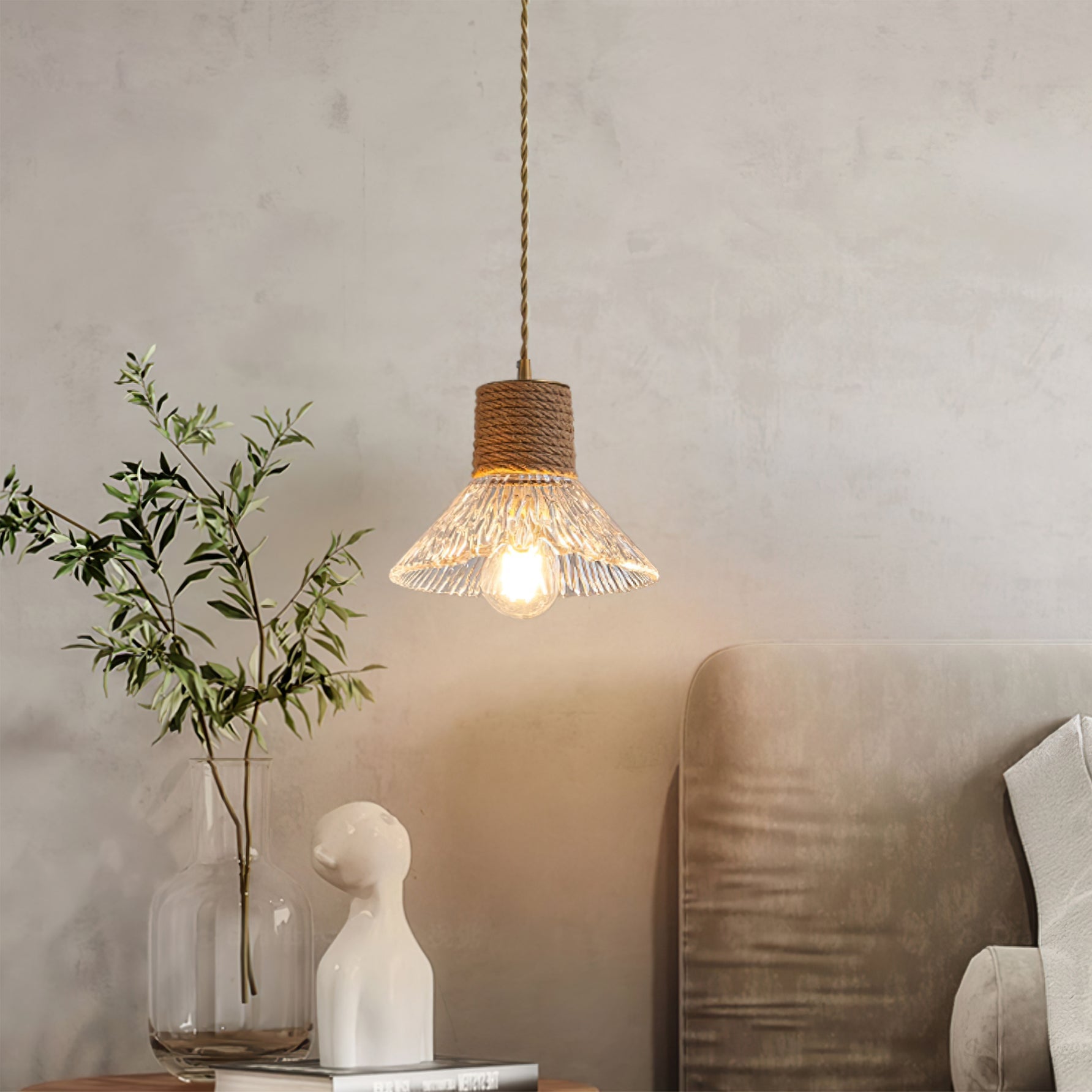 Hemp Rope Glass Pendant Lamp - Lumpaz