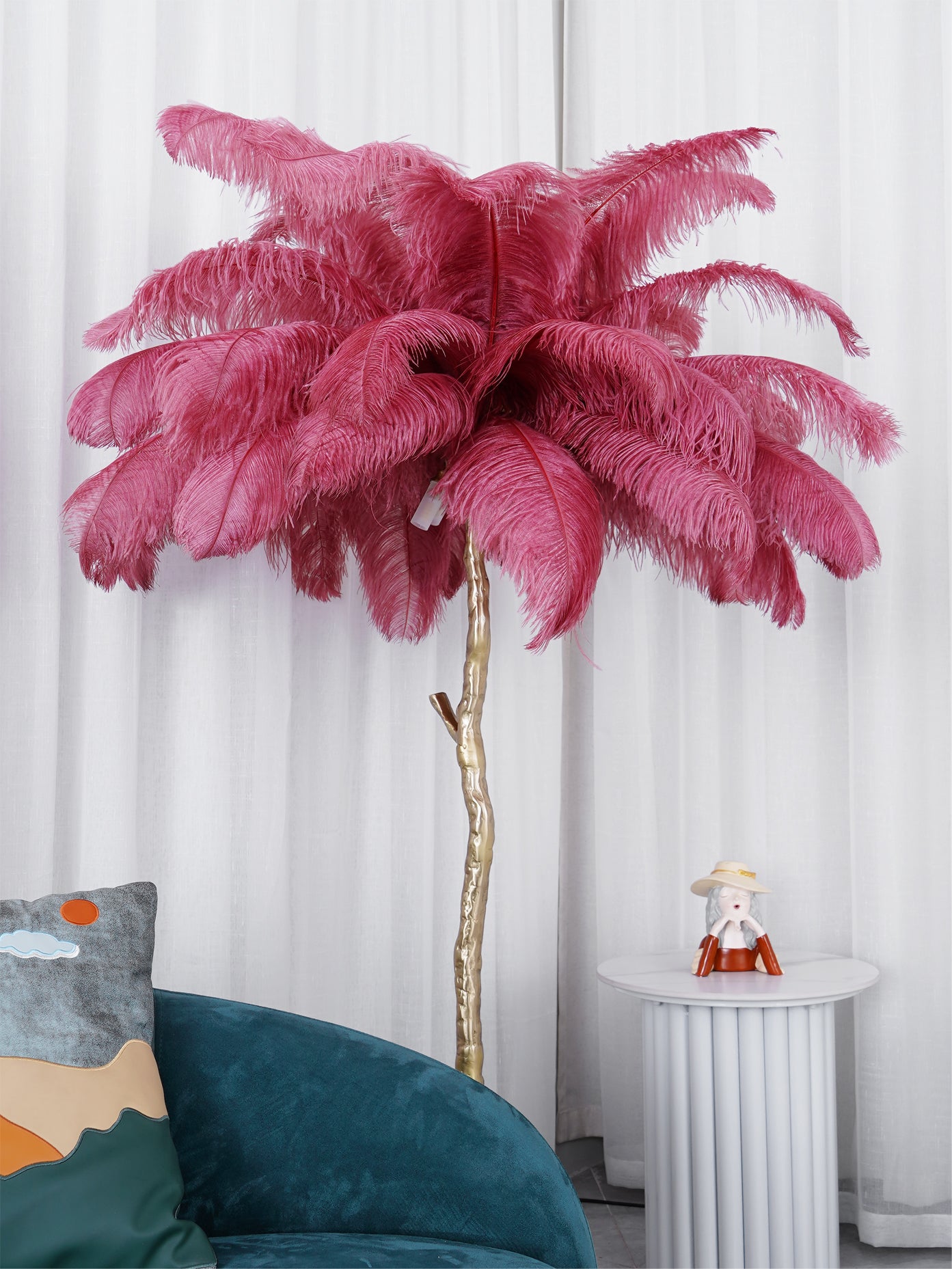 Ostrich Feather Brass Floor Lamp - Lumpaz