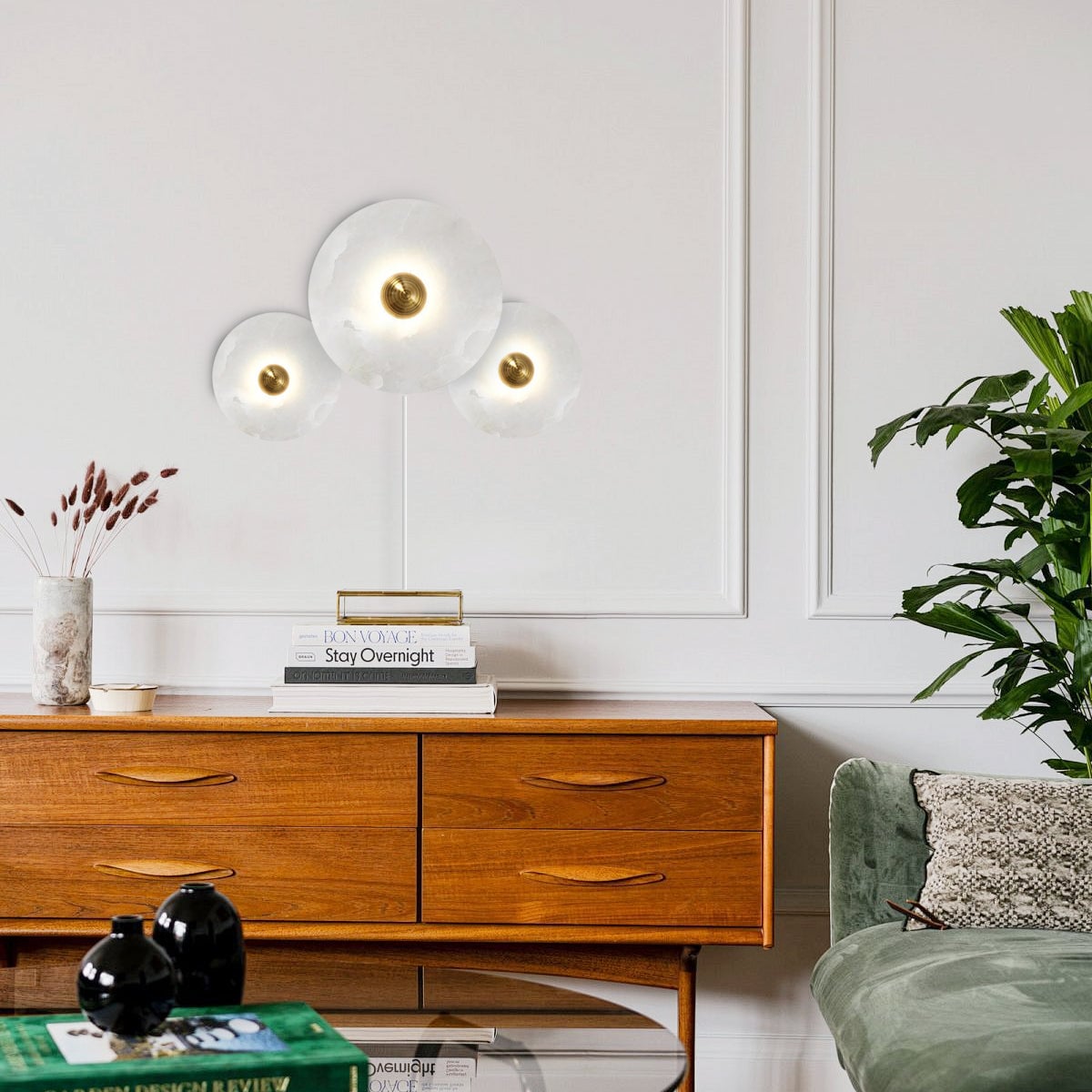 Round Alabaster Combination Plug In Wall Lamp - Lumpaz