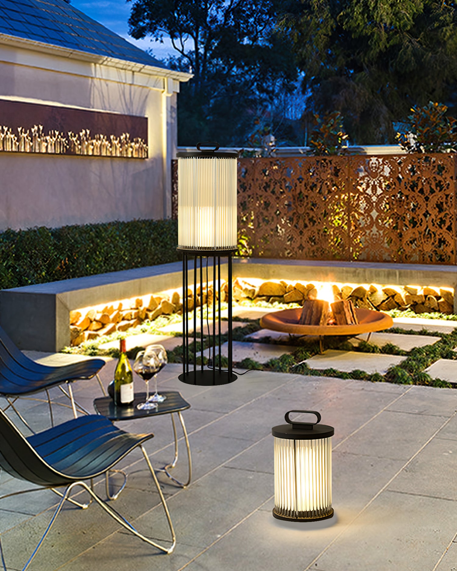 Line Glass Lantern Solar Floor Lamp - Lumpaz