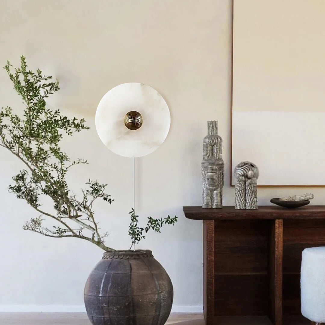 Round Alabaster Plug In Wall Lamp - Lumpaz
