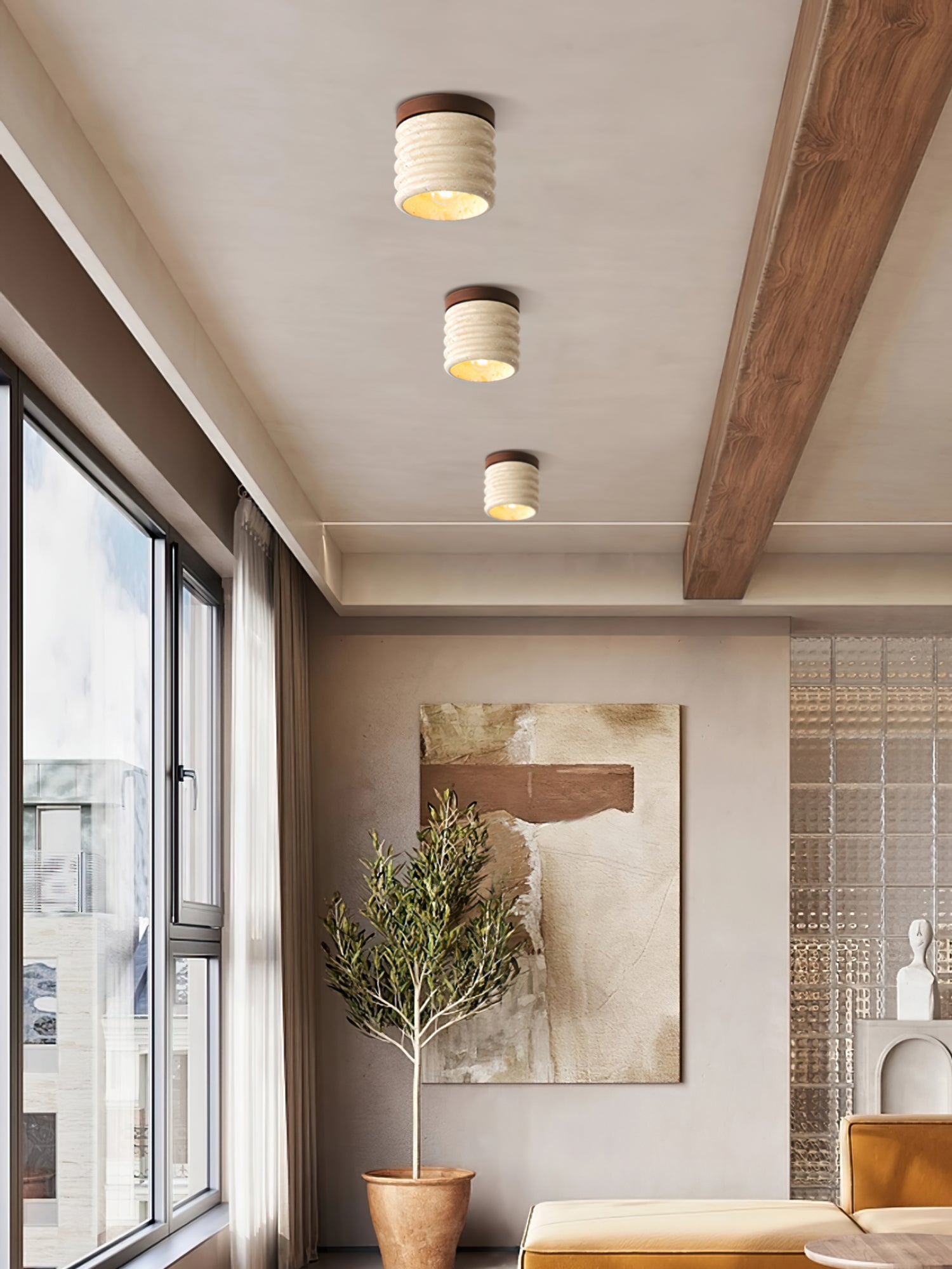 Vaarnii Travertine Ceiling Lamp - Lumpaz