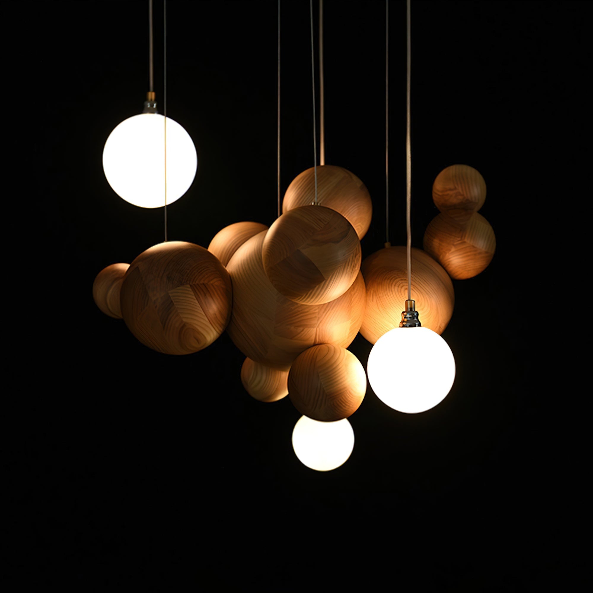 Bubble Wood Balls Chandelier - Lumpaz