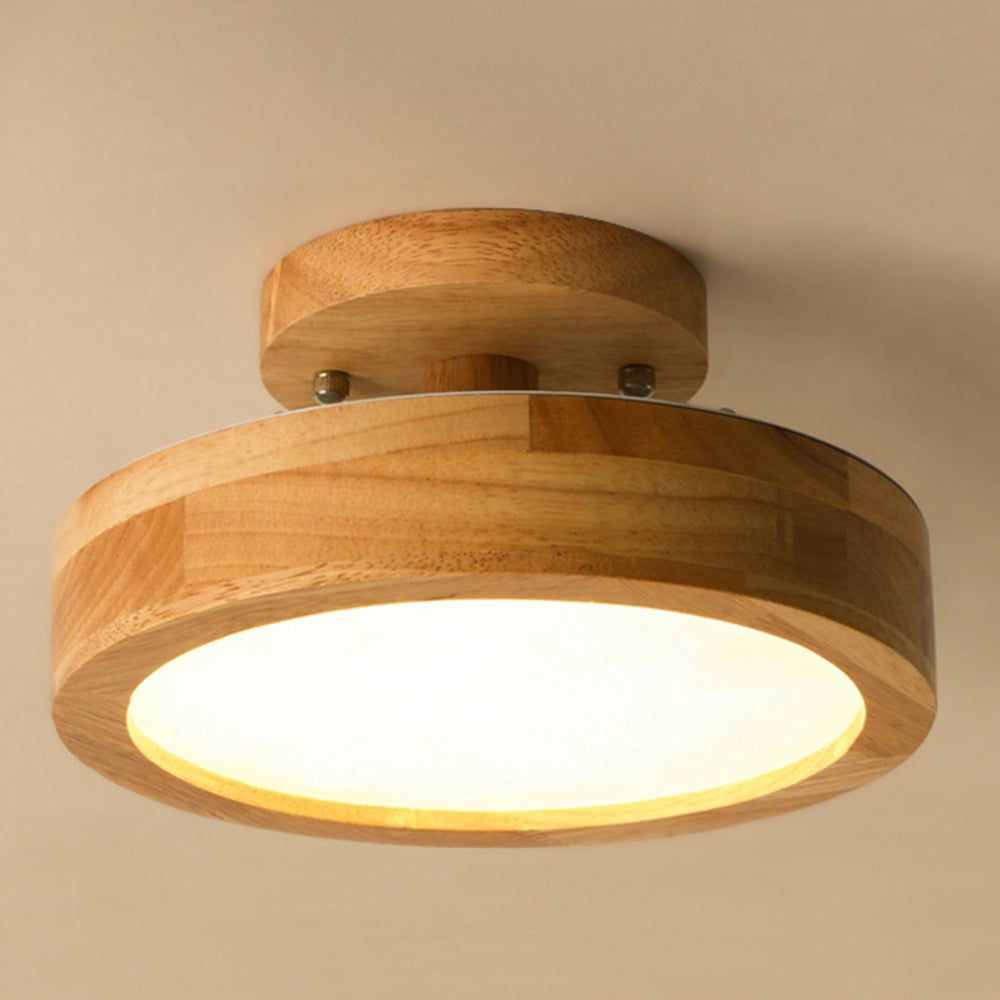 Contemporary Wood Round Flush Mount LED Ceiling Light - Lumpaz