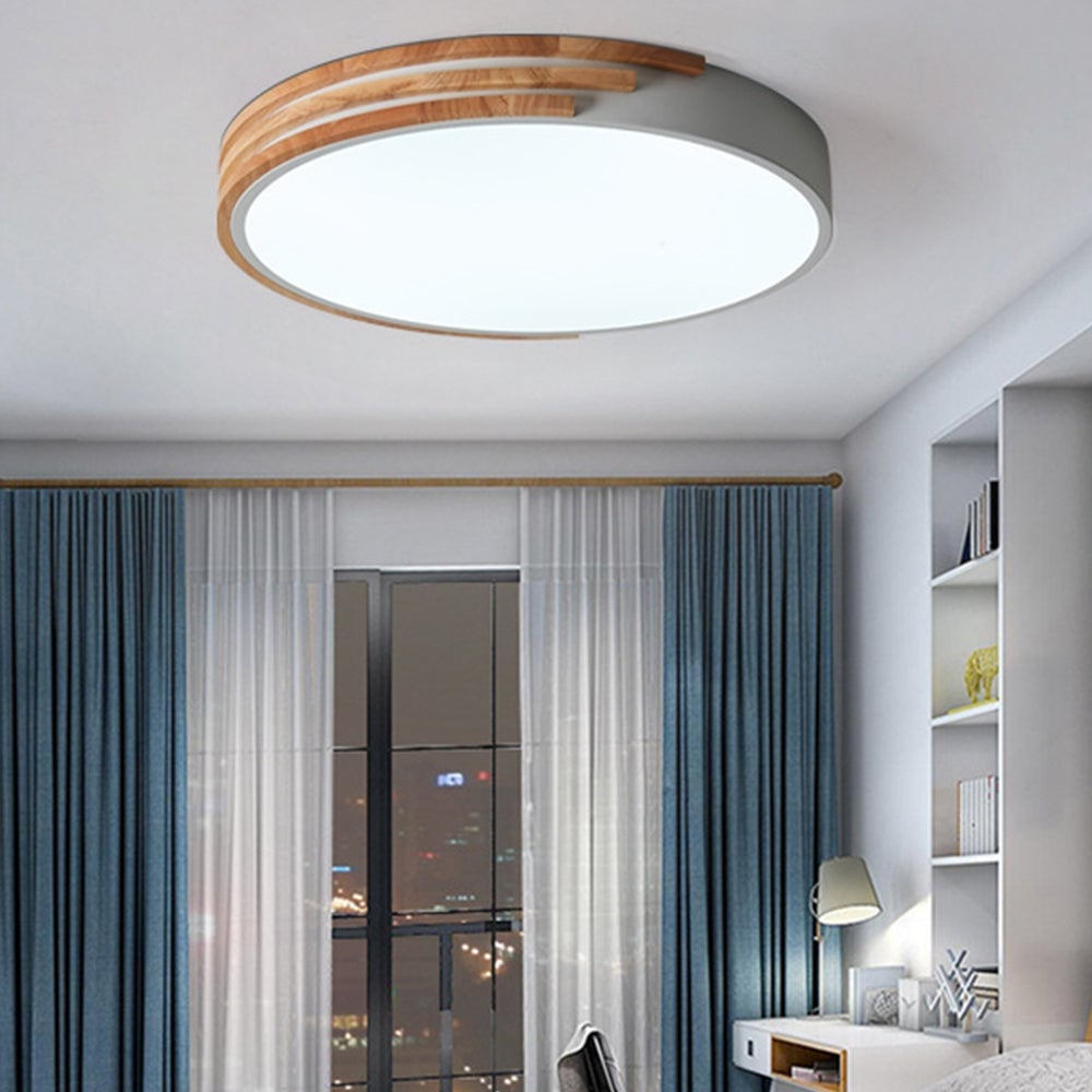 Round LED Dimmable Wood Ceiling Lamp - Lumpaz