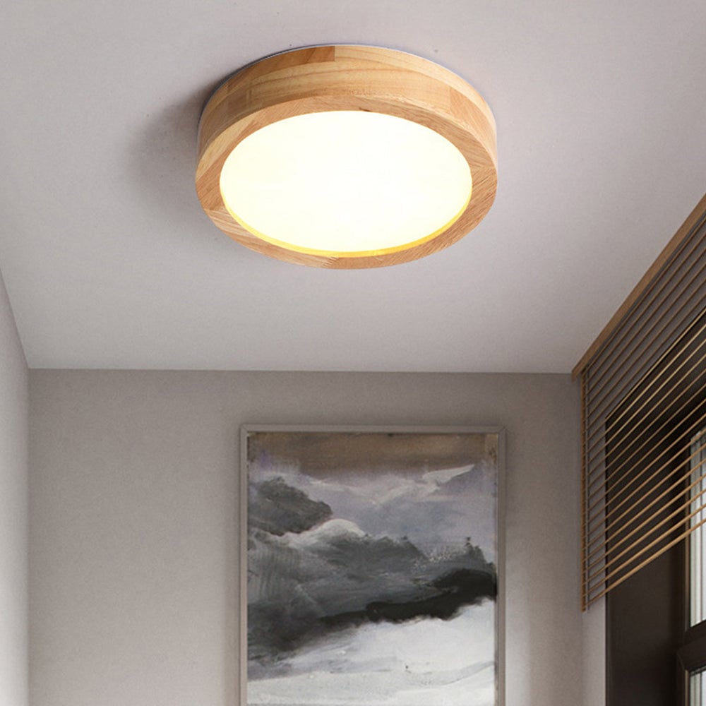 Contemporary Wood Round Flush Mount LED Ceiling Light - Lumpaz