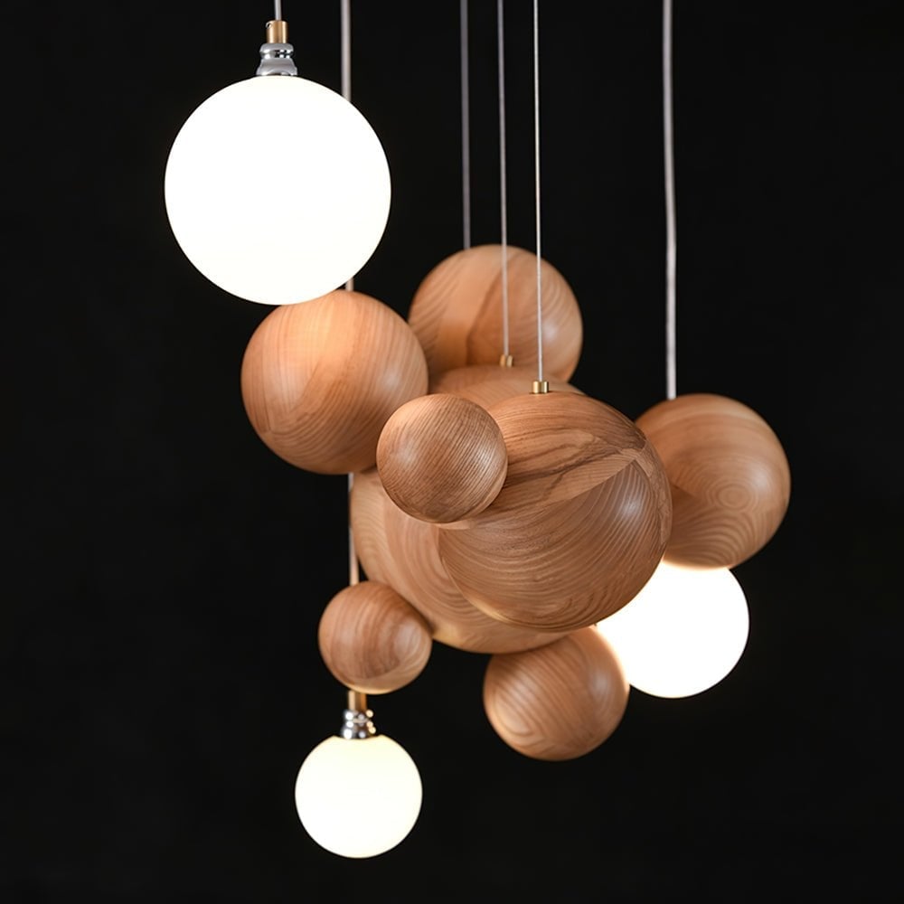 Bubble Wood Balls Chandelier - Lumpaz